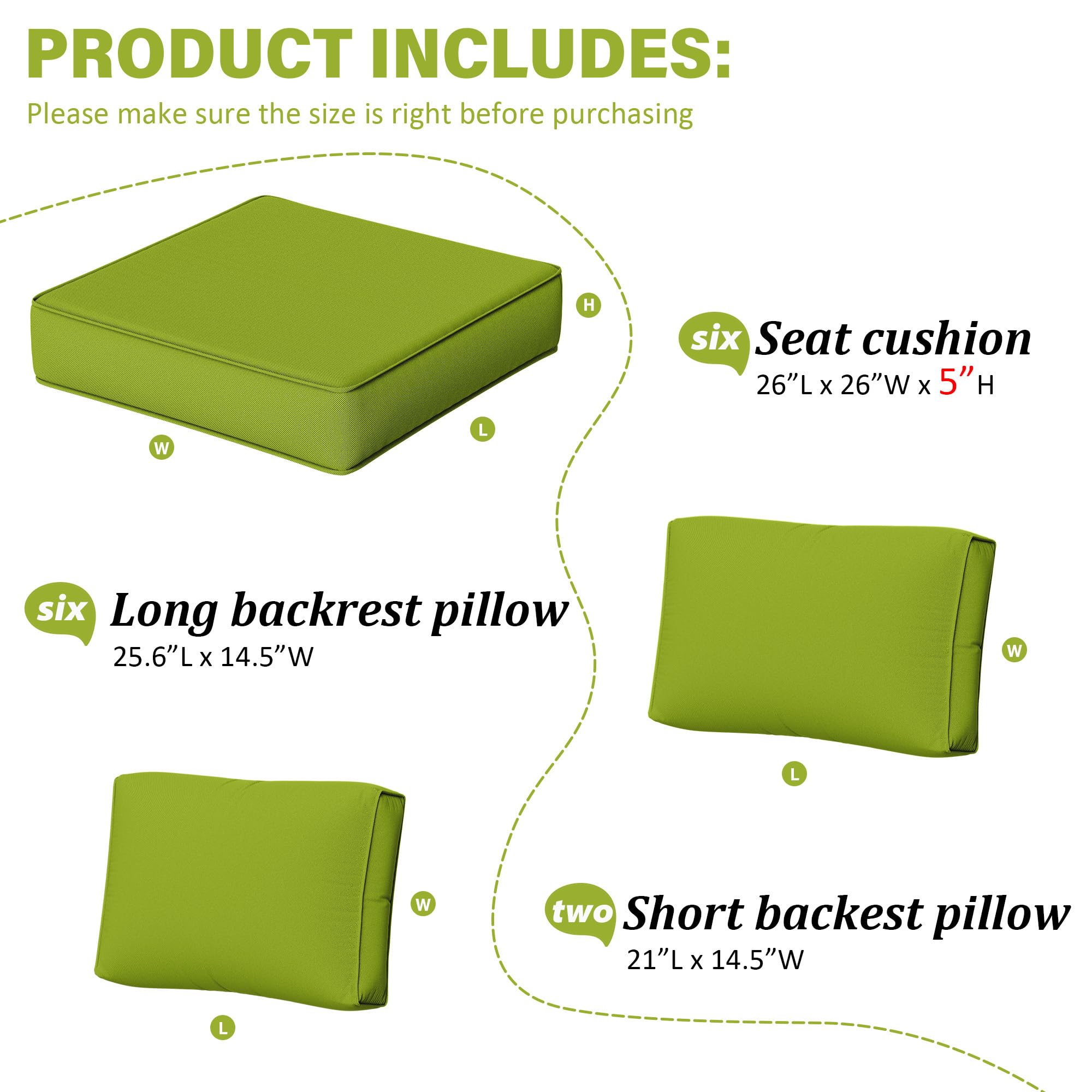 Outdoor Furniture Replacement Cushions, 5" Foam Foam High-Density, Fits 6-seat Sectional Rattan Conversation Set, 14 Piece Patio Water-Resistant Replacement Sofa Cushions, Liner&Cover