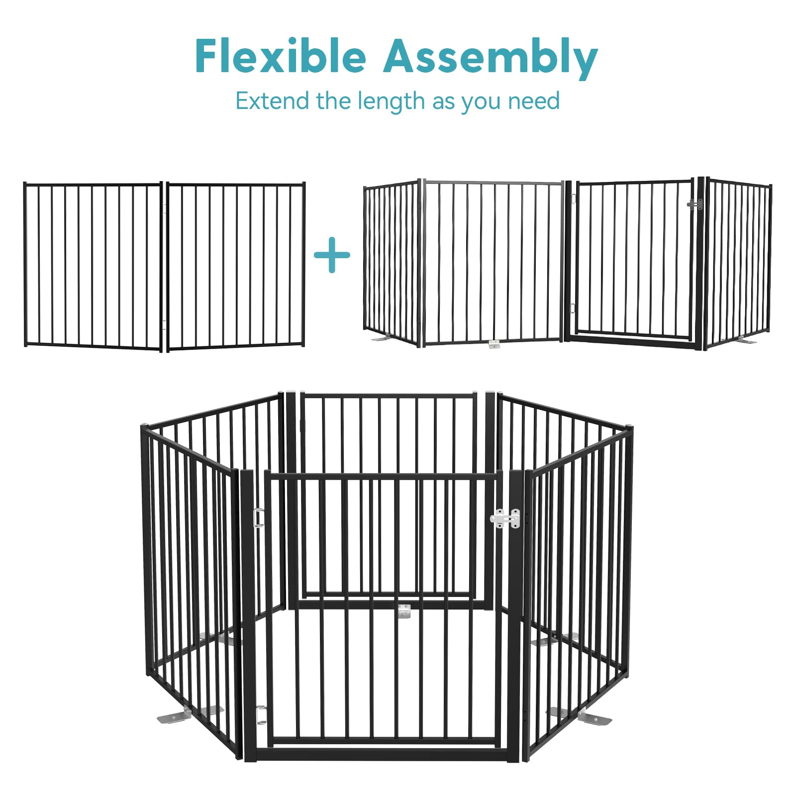 No Pawblems Free Standing Dog Gate, 30" Tall Foldable Dog Fence for Indoor, Up to 52 Inch Extra Wide Puppy Gate Extension for Stairs, Hallways, Doorways, Deck, Yard (White, 2 Panels)