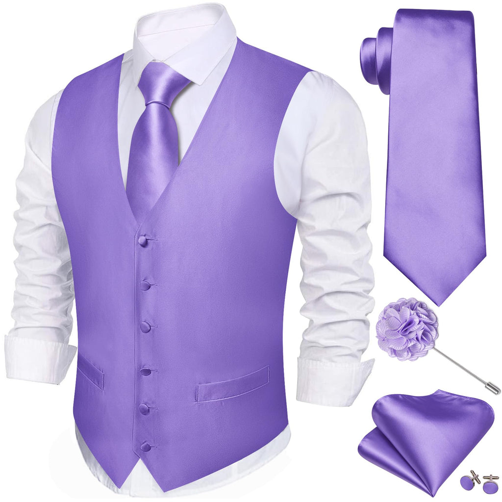 Barry.Wang Men's Suit Vest Formal/Leisure Paisley Jacquard Silk Tie Pocket Square Waistcoat Set Wedding 5PCS