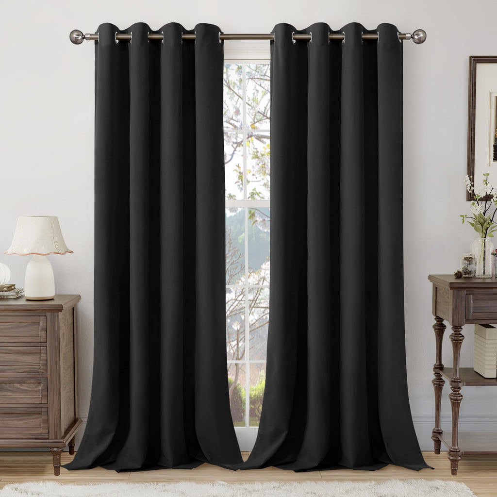 YoungsTex Velvet Black Out Curtains 63 Inches Long for Bedroom, Grommet Thermal Insulated Drapes Room Darkening Privacy for Living Room, Black, 2 Panels, 52 X 63 Inch
