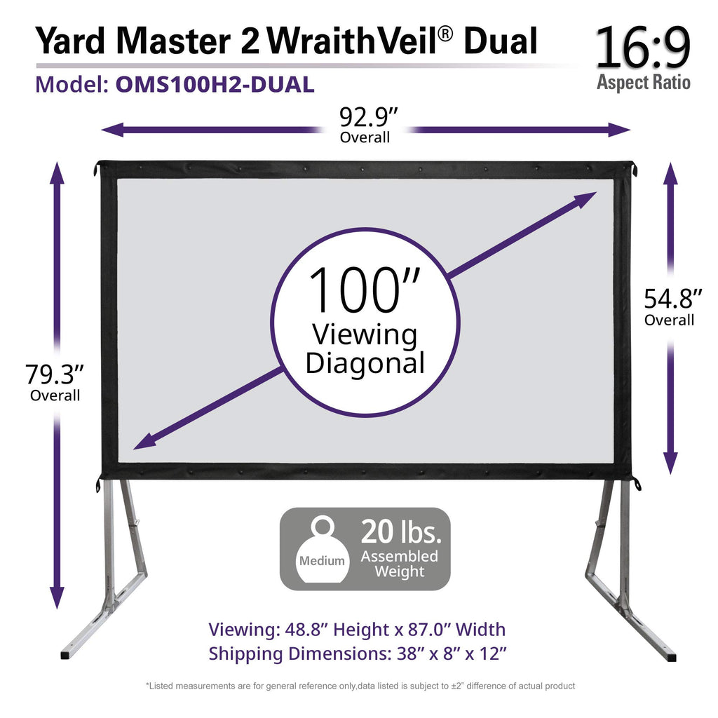 Elite Screens 100-inch Wraith Veil DUAL, 16:9, 0.8 Gain, 150° Viewing Angle, Front & Rear Projection Screen, Yardmaster 2 OMS100H2-Dual