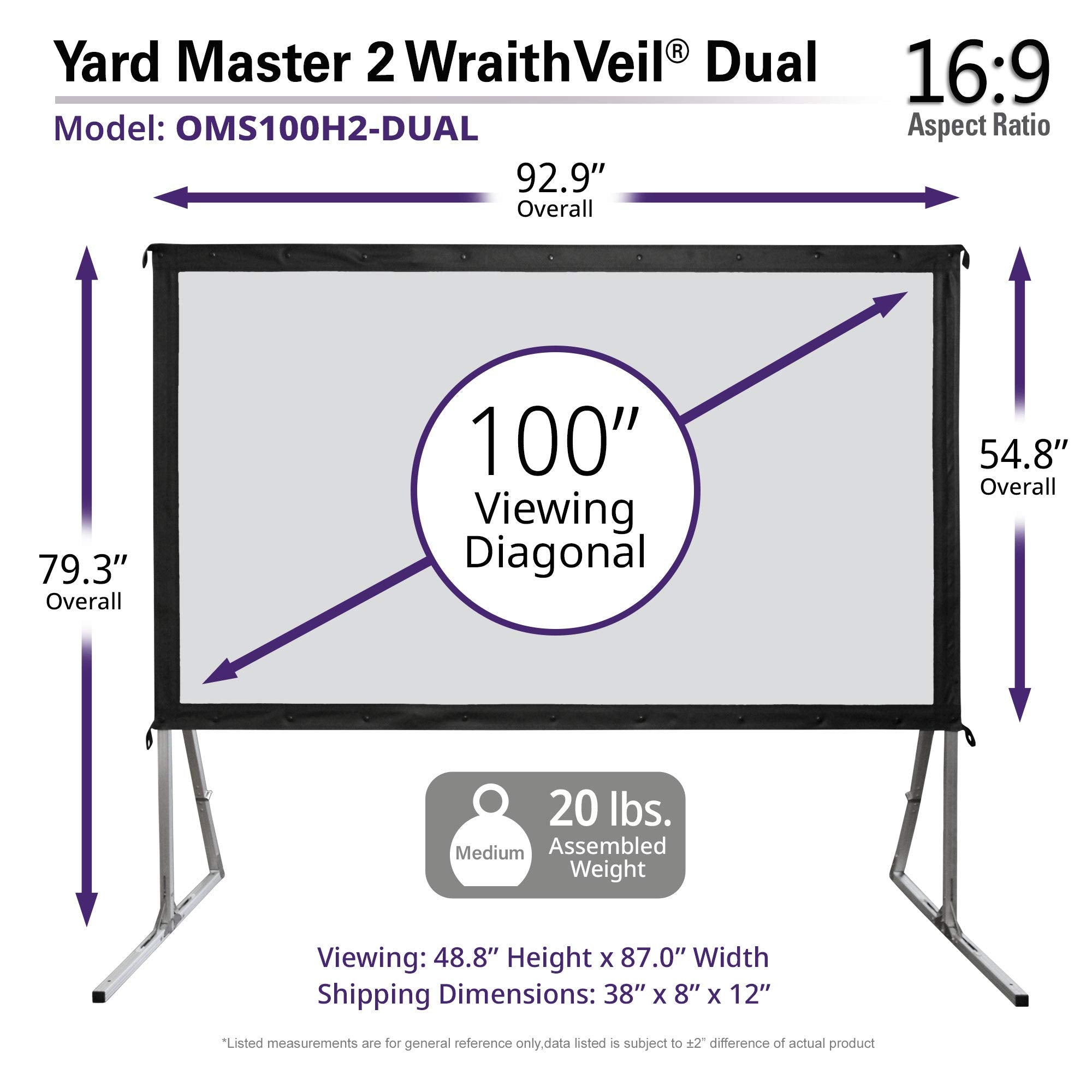 Elite Screens 100-inch Wraith Veil DUAL, 16:9, 0.8 Gain, 150° Viewing Angle, Front & Rear Projection Screen, Yardmaster 2 OMS100H2-Dual