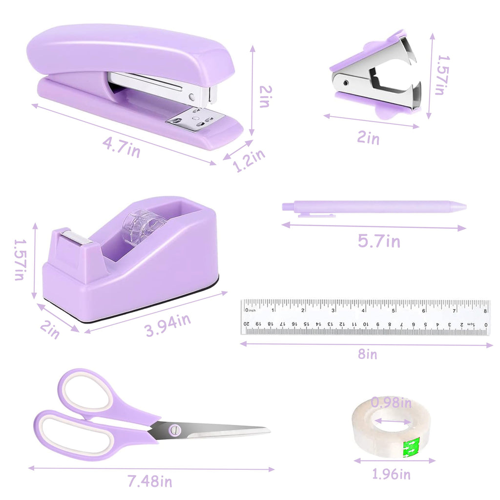 Dimonluce Office Desk Accessories, Black Office Supplies Accessories with Tape Dispenser, Stapler, Staple Remover, 1000 Staples, Tape, Clips Set, Ruler, Scissor, Pen