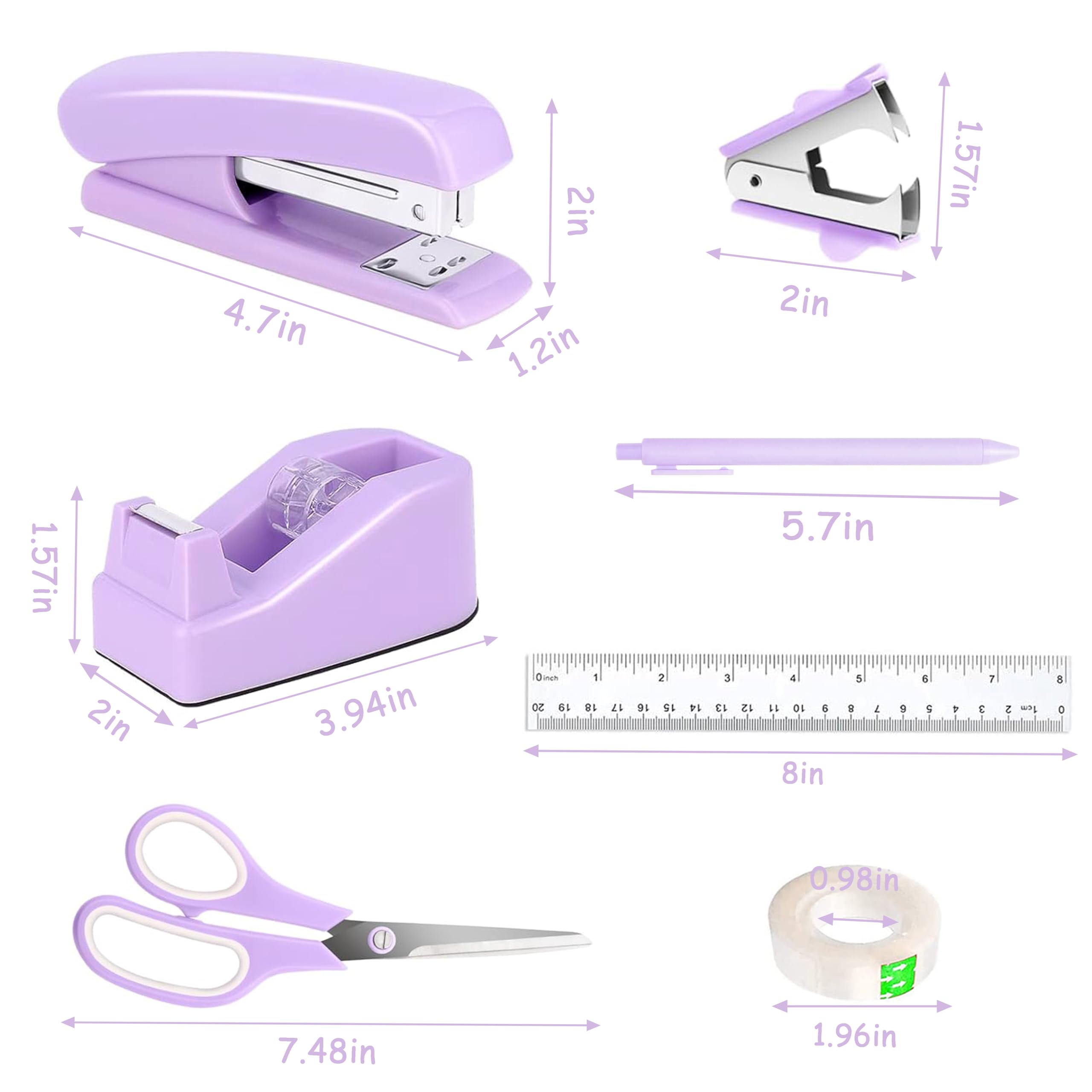 Dimonluce Office Desk Accessories, Black Office Supplies Accessories with Tape Dispenser, Stapler, Staple Remover, 1000 Staples, Tape, Clips Set, Ruler, Scissor, Pen