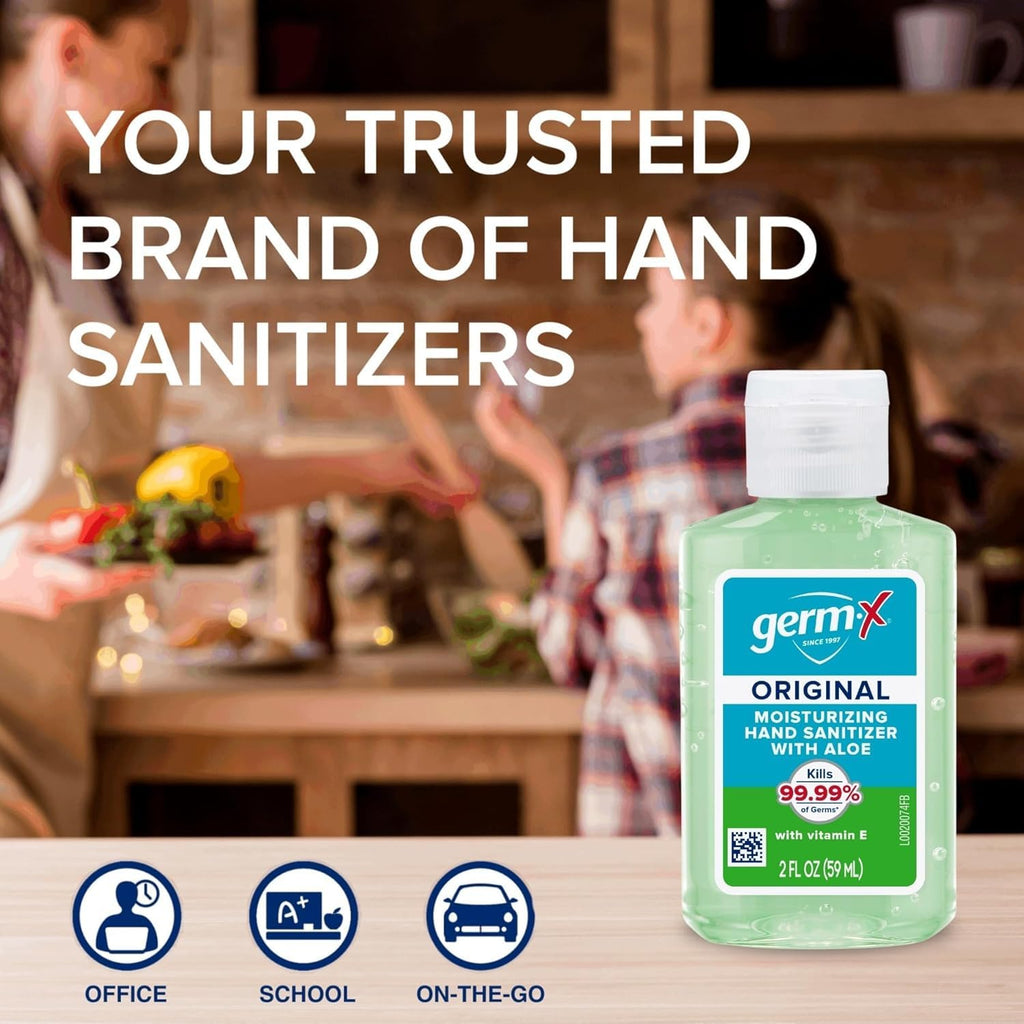 Germ-X Original Hand Sanitizer, 2 Fl Oz (Pack of 24), Less Drying Moisturizing Gel with Aloe and Vitamin E, No Rinse Formula, Bulk Mini Travel Size for On-The-Go