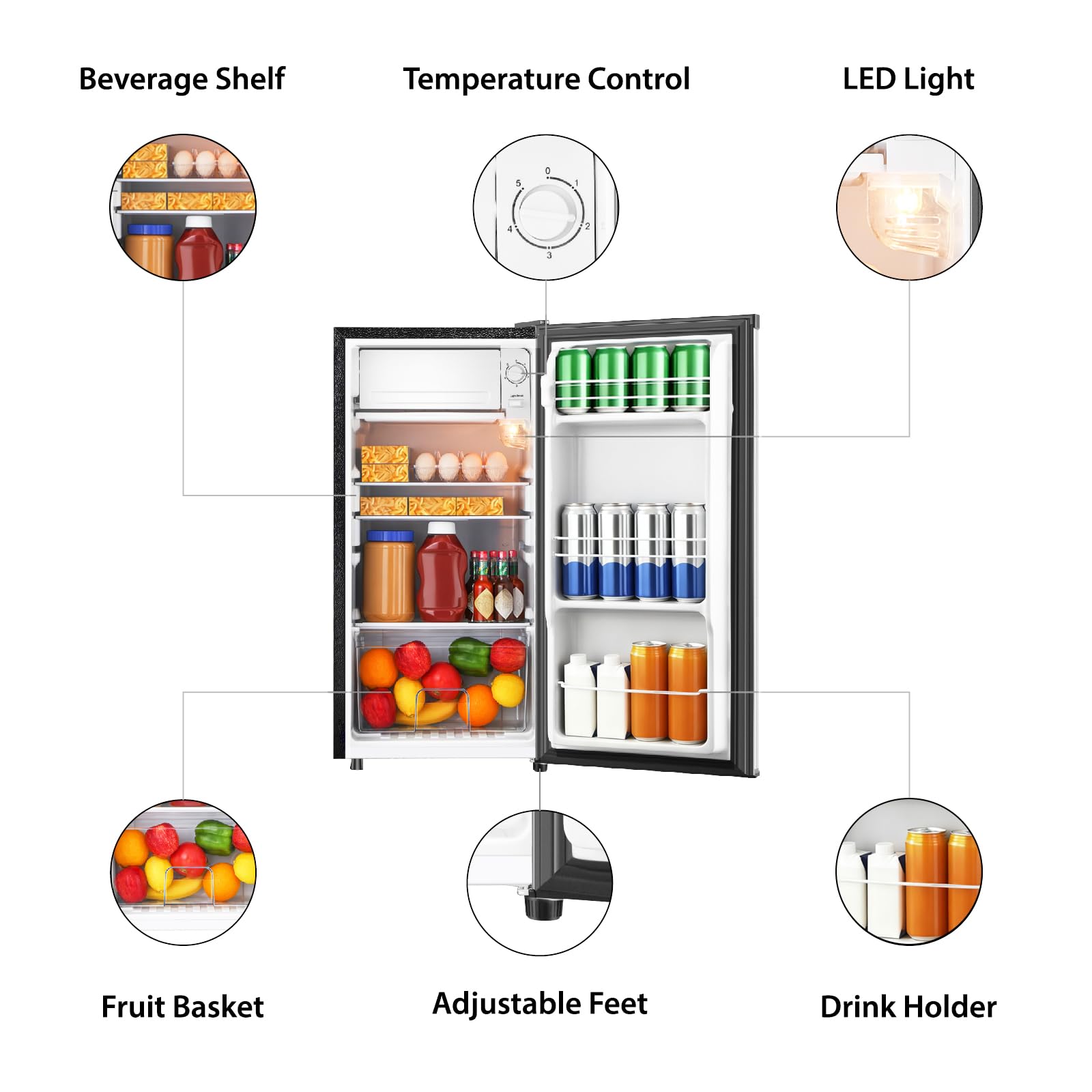 HAILANG 3.1 Cu.Ft Mini Fridge with Freezer, Single Door Mini Refrigerator, 5 Settings Temperature Adjustable, Compact Refrigerator for Apartment,Dorm, Office, Bedroom