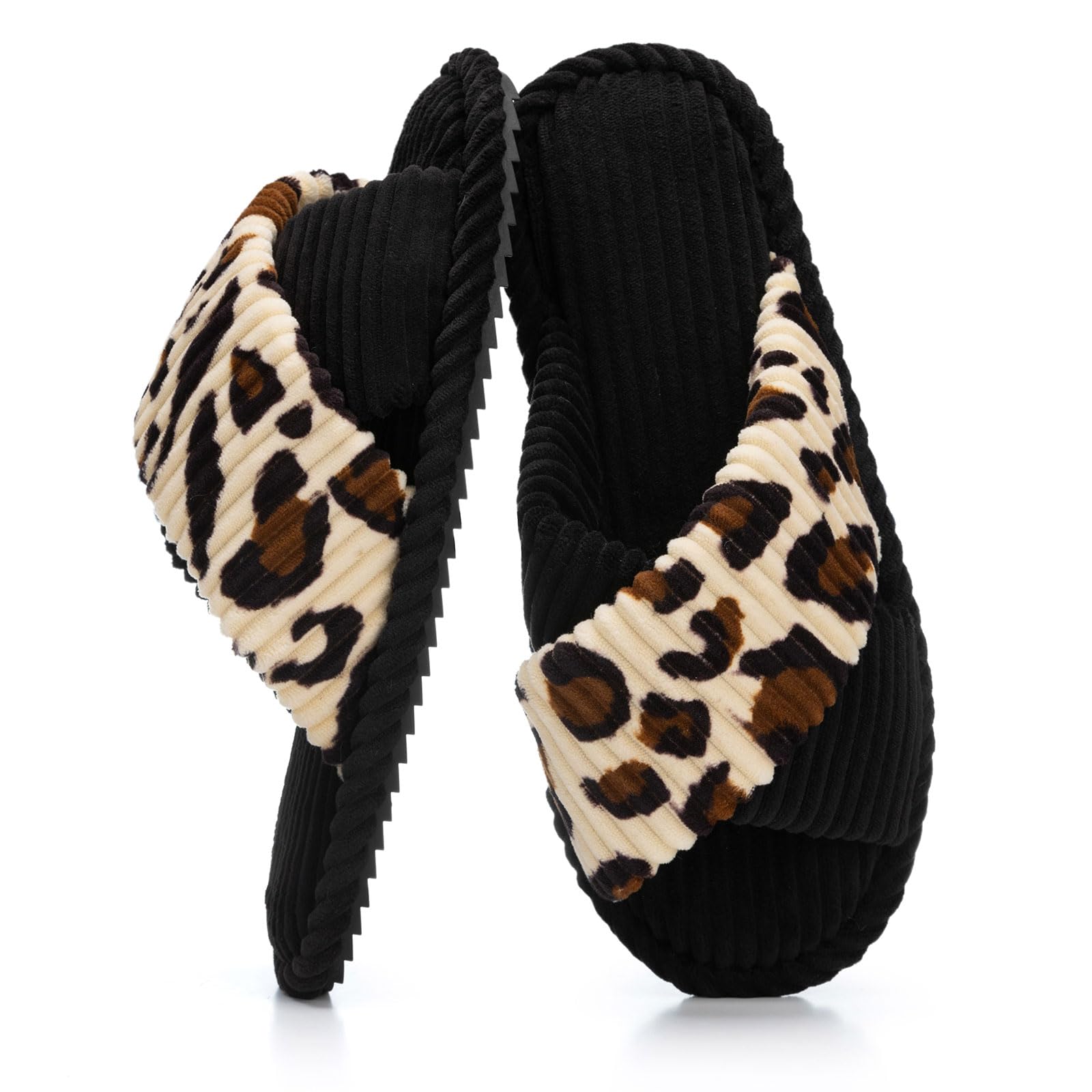 GOEWY Slippers for Women Memory Foam House Bedroom Corduroy Crossbands Open Toe Slides Sandals Shoes Comfy Trendy Gift for womens Anti-Skid sole