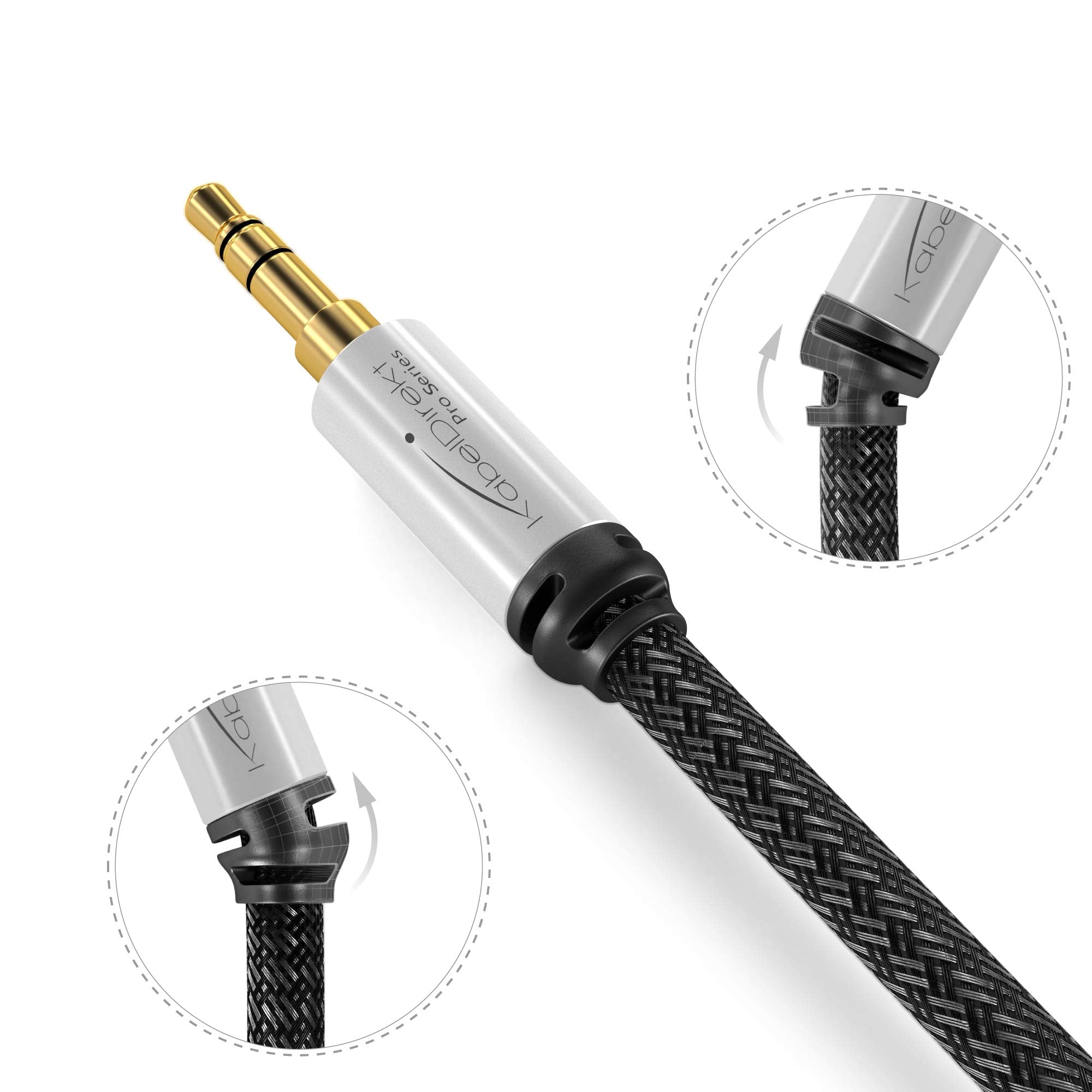 KabelDirekt – Aux Cable, Jack Cord & Audio 3.5mm Cable – 1ft – Available in 1.5-33ft – Suitable for Headphones – Mobile Phone – PC & Laptop Audio – Car – HiFi – Stereo, Black