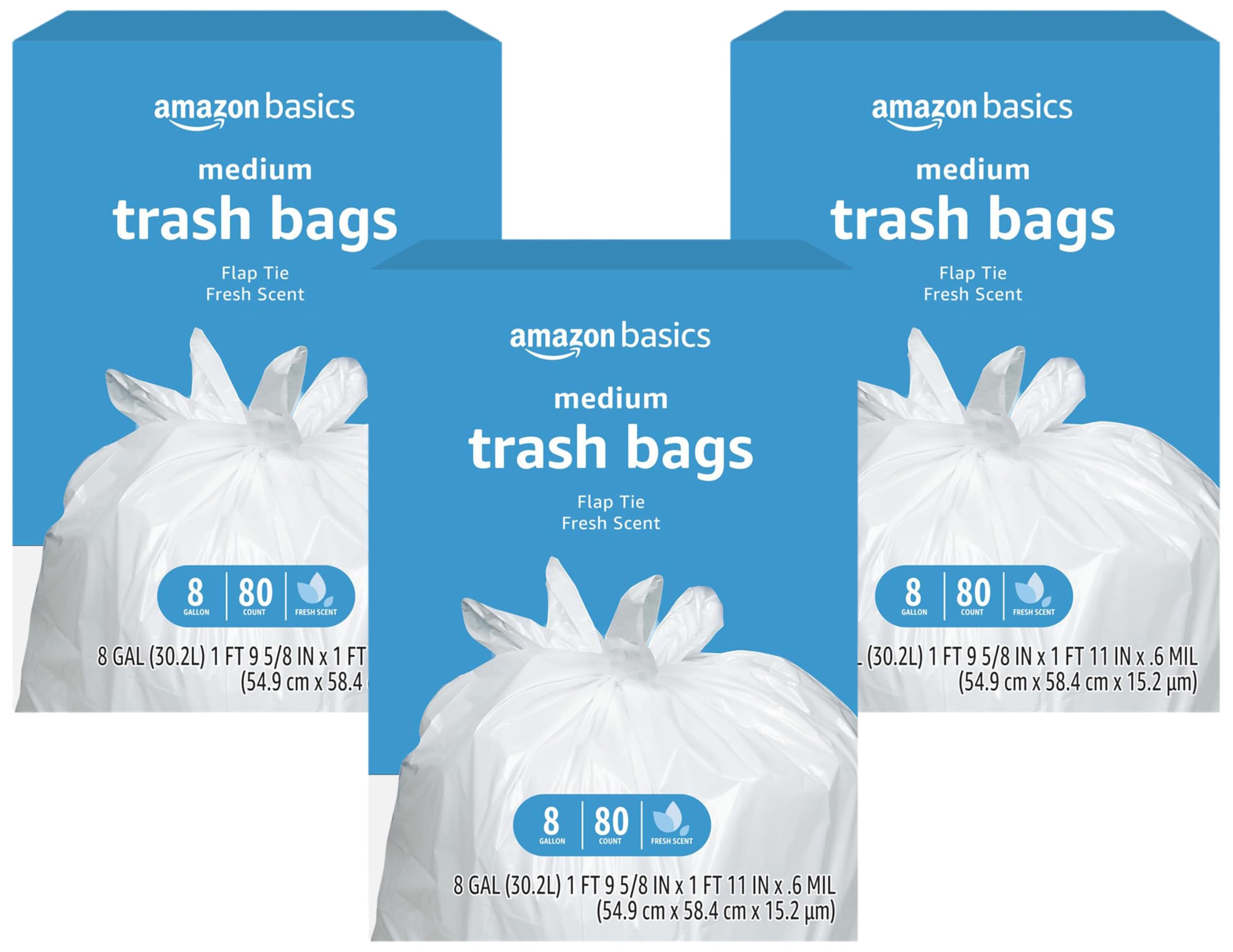 Amazon Basics 8 Gallon Flap Tie Trash Bags, Fresh Scent, 80 Count