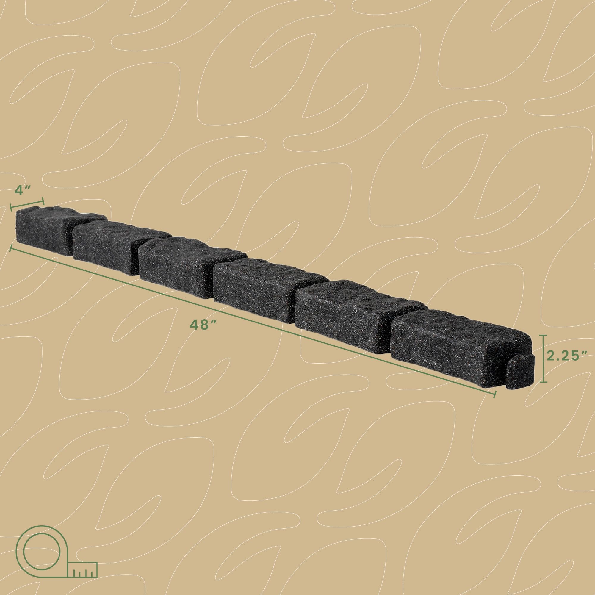 Beuta Landscape Edging | Garden Edging Border | Faux Stone Bricks for Lawn edging, Flower beds, Pathways & Yard Edging– 1 Pack | Each Section Has 6 Bricks 48"L x 4"W x 2.25"H | 3 Spikes |Cobblestone