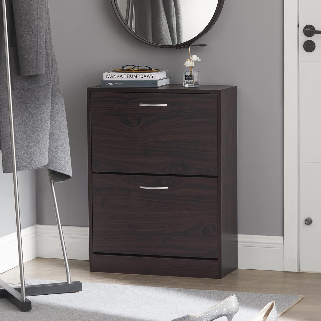 Haotian Shoe Cabinet Storage for Entryway, Narrow Shoe Cabinet with Two Flip Drawers to Save Space, Shoe Rack Cabinet for Front Door Entrance Hallway (Black)
