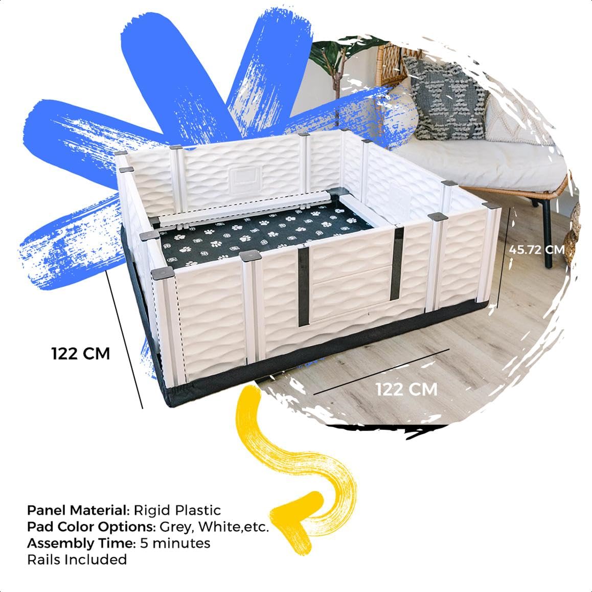 EZwhelp EZclassic Windowed 48"x48"x18" Whelping Box with Rails and Windowed Walls, Padded Dog Whelping Box, Black Pad