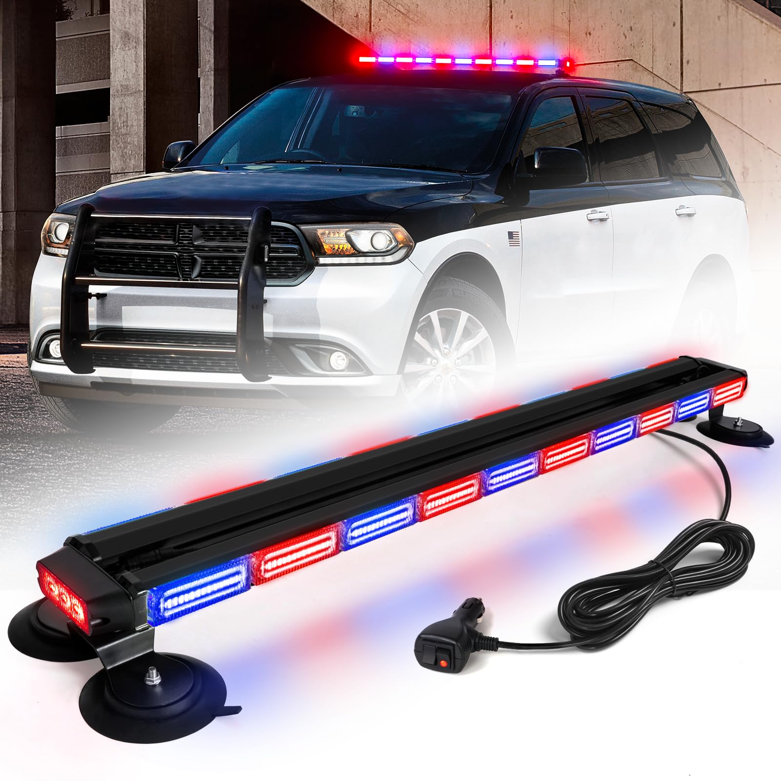 42" Roof Top Strobe Light Bar Amber White Emergency Traffic Advisor Lights, Double Side Warning Safety Flashing w/Magnetic Mount for Construction Vehicles Plow Trucks Pickup, Amber/White