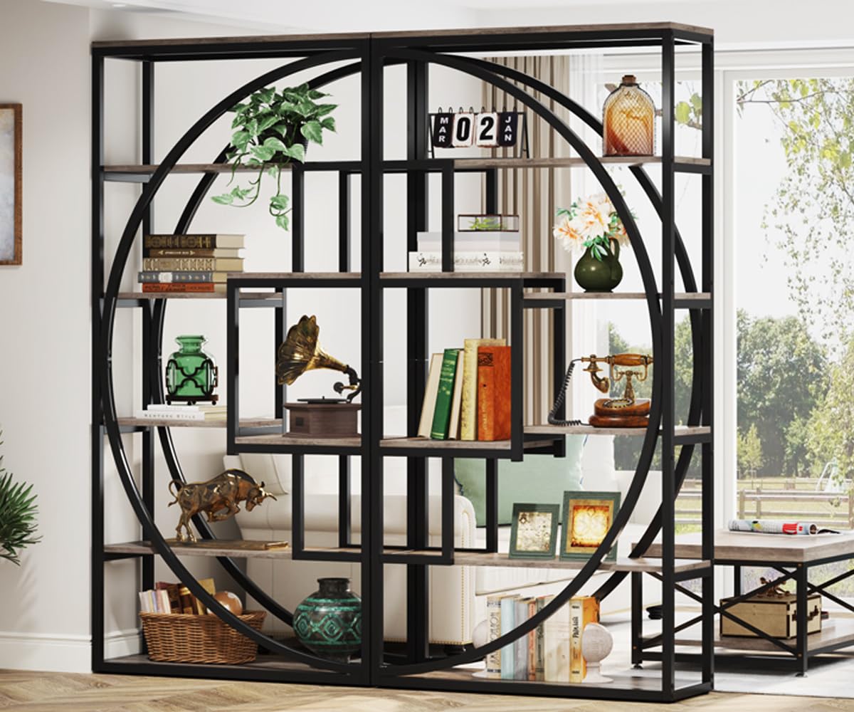 Tribesigns Bookshelf, Industrial 5-Tier Etagere Bookcase, 70.8 inch Tall Bookshelf with 8 Open Storage Shelf, Book Shelf Display Tack Shelving Unit for Home Office Living Room, Rustic Brown