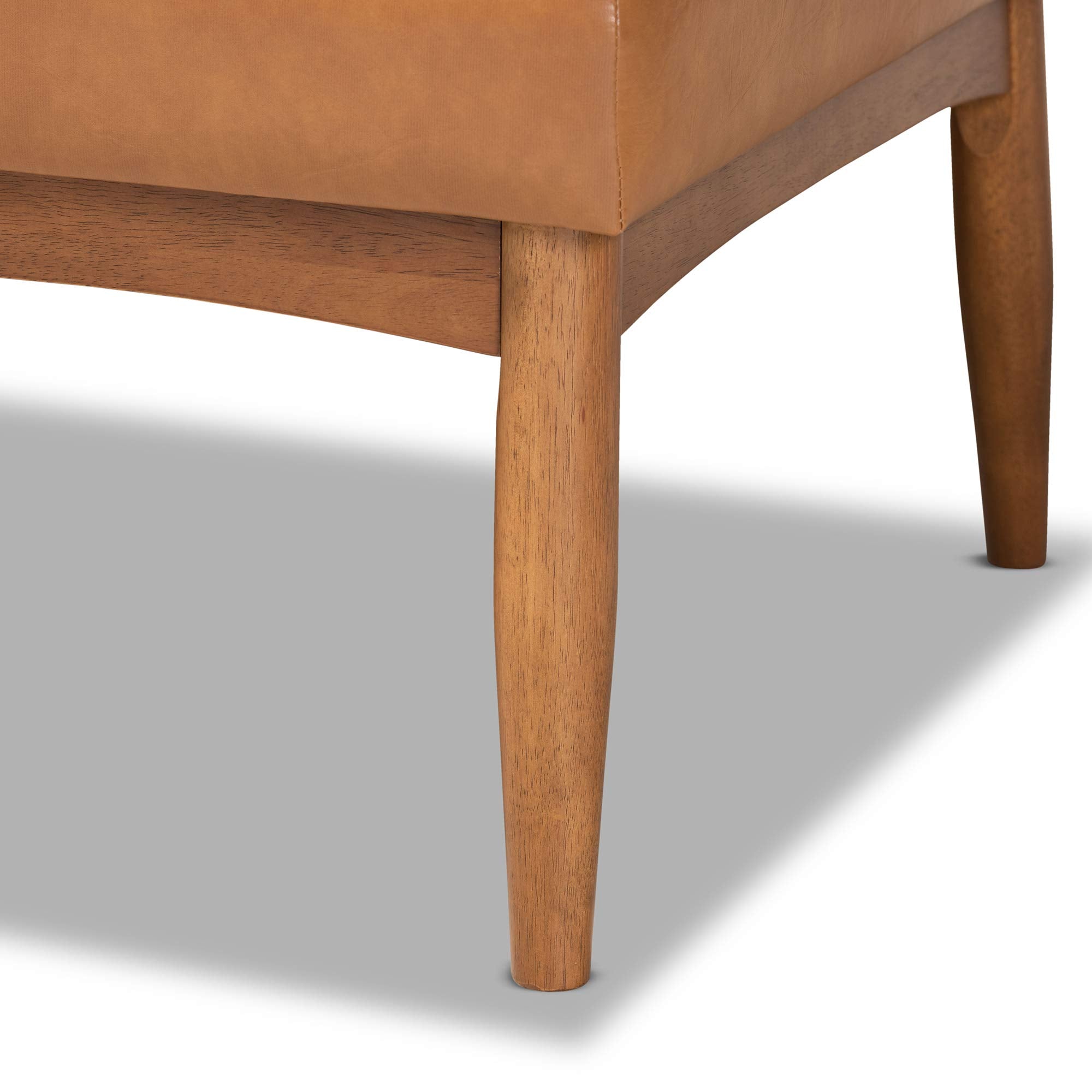 Baxton Studio Arvid Mid-Century Modern Dark Brown Faux Leather Upholstered 2-Piece Wood Dining Corner Sofa Bench
