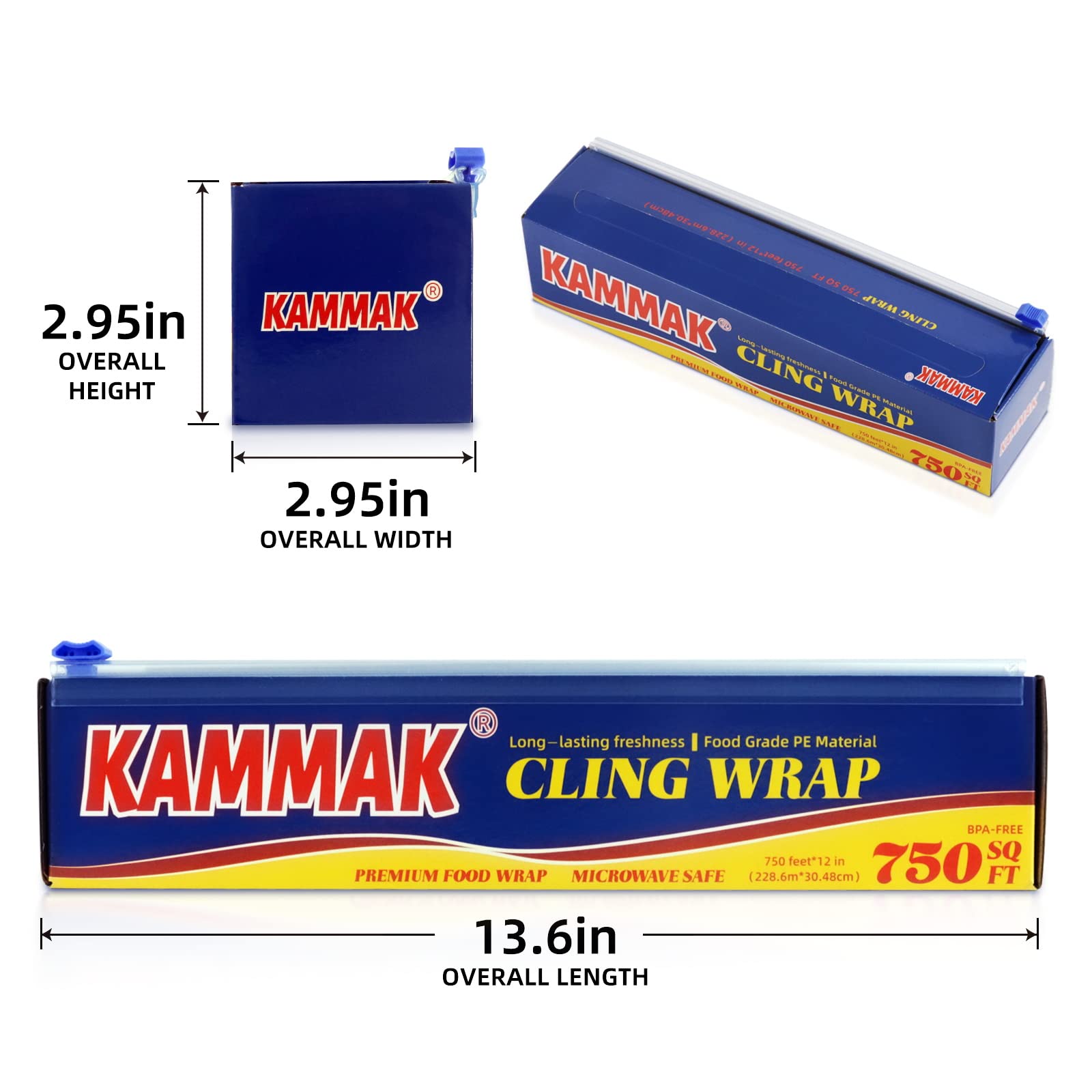 KAMMAK Plastic Wrap with Slide Cutter Food Cling Wrap 12 Inch Kitchen Cling Film BPA-Free Microwave-Safe 300 Ft Roll Food Service Film Quick Cut for Restaurant (2 Pack)