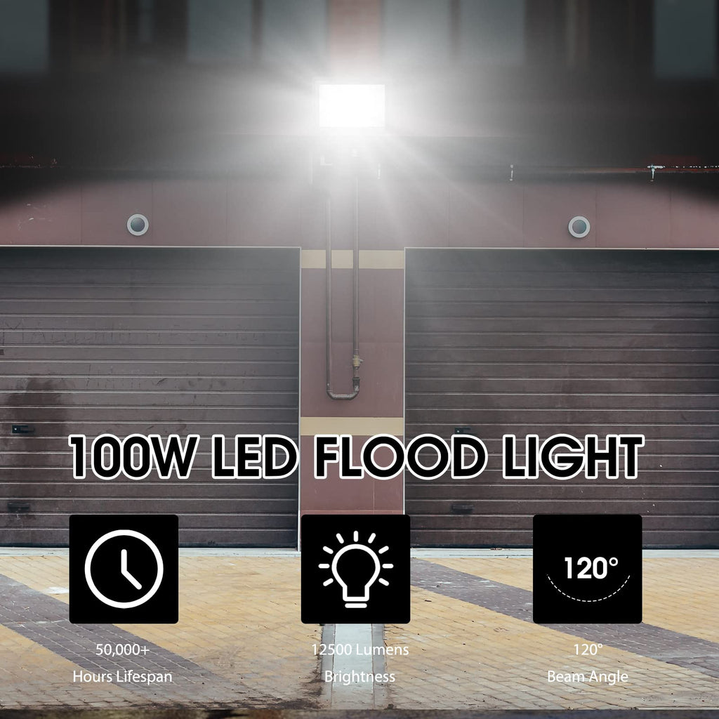XYCN 4 Pack 100W LED Flood Light, IP66 Waterproof Outside Flood Light, 12500LM Super Bright Outdoor Security Lights, 5000K Daylight White Floodlight for Yard Garden Playground Basketball Court Patio