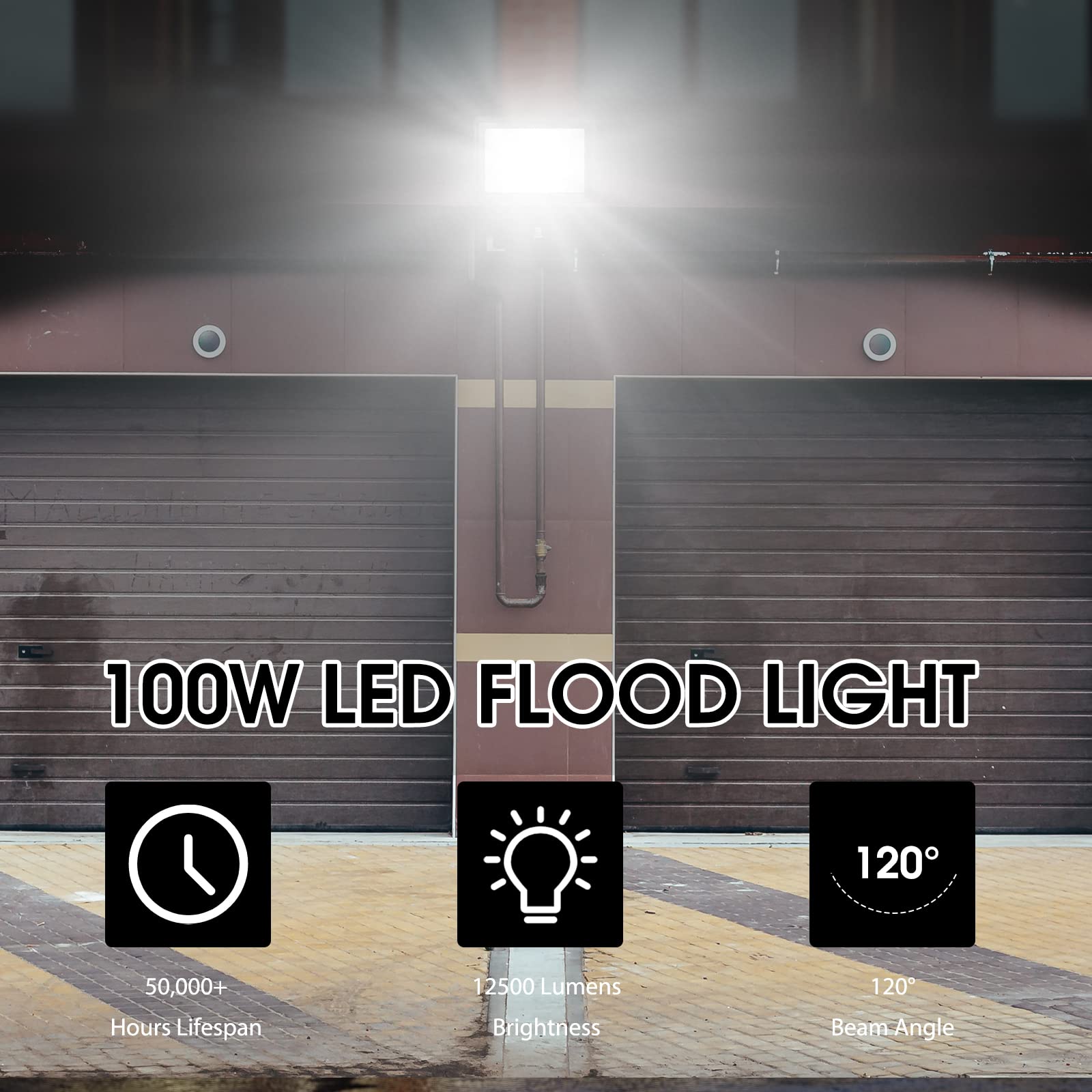 XYCN 4 Pack 100W LED Flood Light, IP66 Waterproof Outside Flood Light, 12500LM Super Bright Outdoor Security Lights, 5000K Daylight White Floodlight for Yard Garden Playground Basketball Court Patio