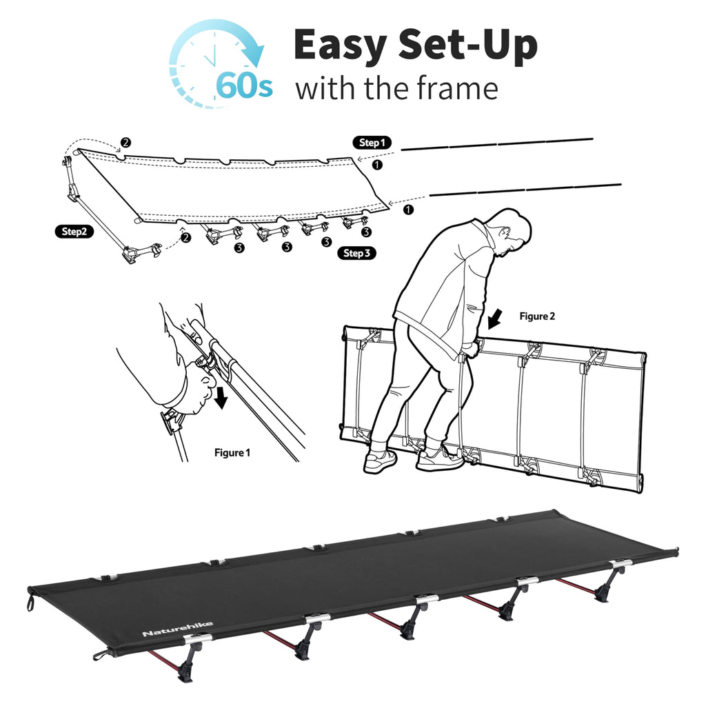 Naturehike Ultralight Camping Cot, Easy to Assemble Folding Tent Cot, Compact & Protable Camping Bed for Camping, Mountaineering, & Hiking, Supports 330lbs with Carry Bag, Kahki