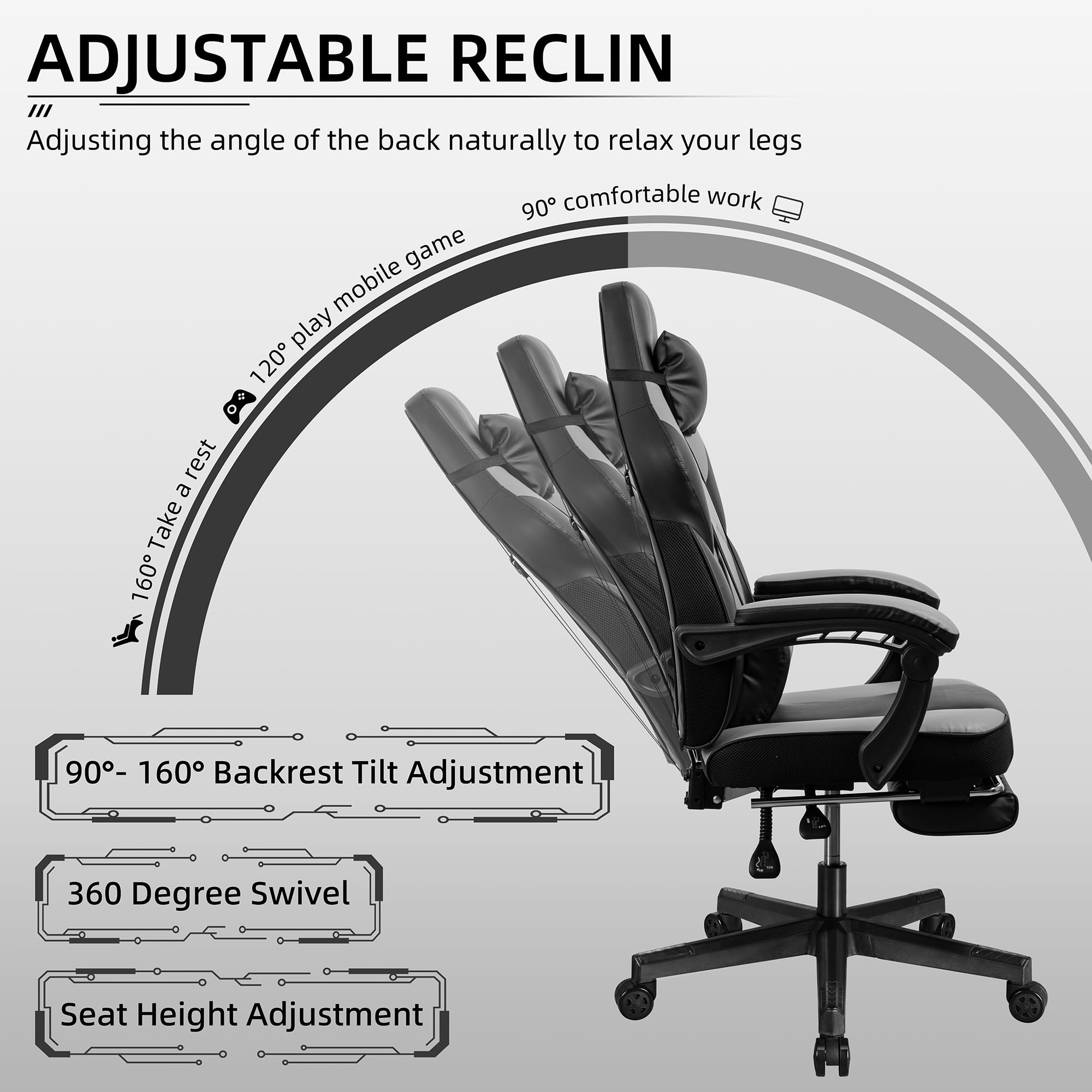 Shintenchi Gaming Chair,Video Game Chair with footrest and Massage Lumbar Support,Height Adjustable Game Chair with 360°Swivel Seat Ergonomic Computer Chair with Headrest for Office or Gaming(Blue)