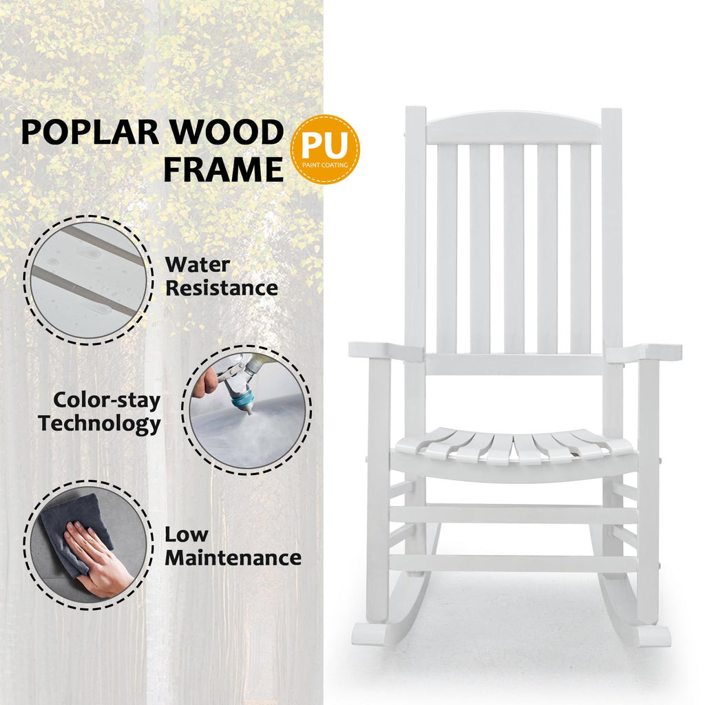 Hupmad Wooden Rocking Chair Outdoor Oversized Porch Rocker Chair,Patio Wooden Rocker with High Back and Armrest,All Weather Rocker Slatted for Backyard,Garden,400 lbs Support,Black