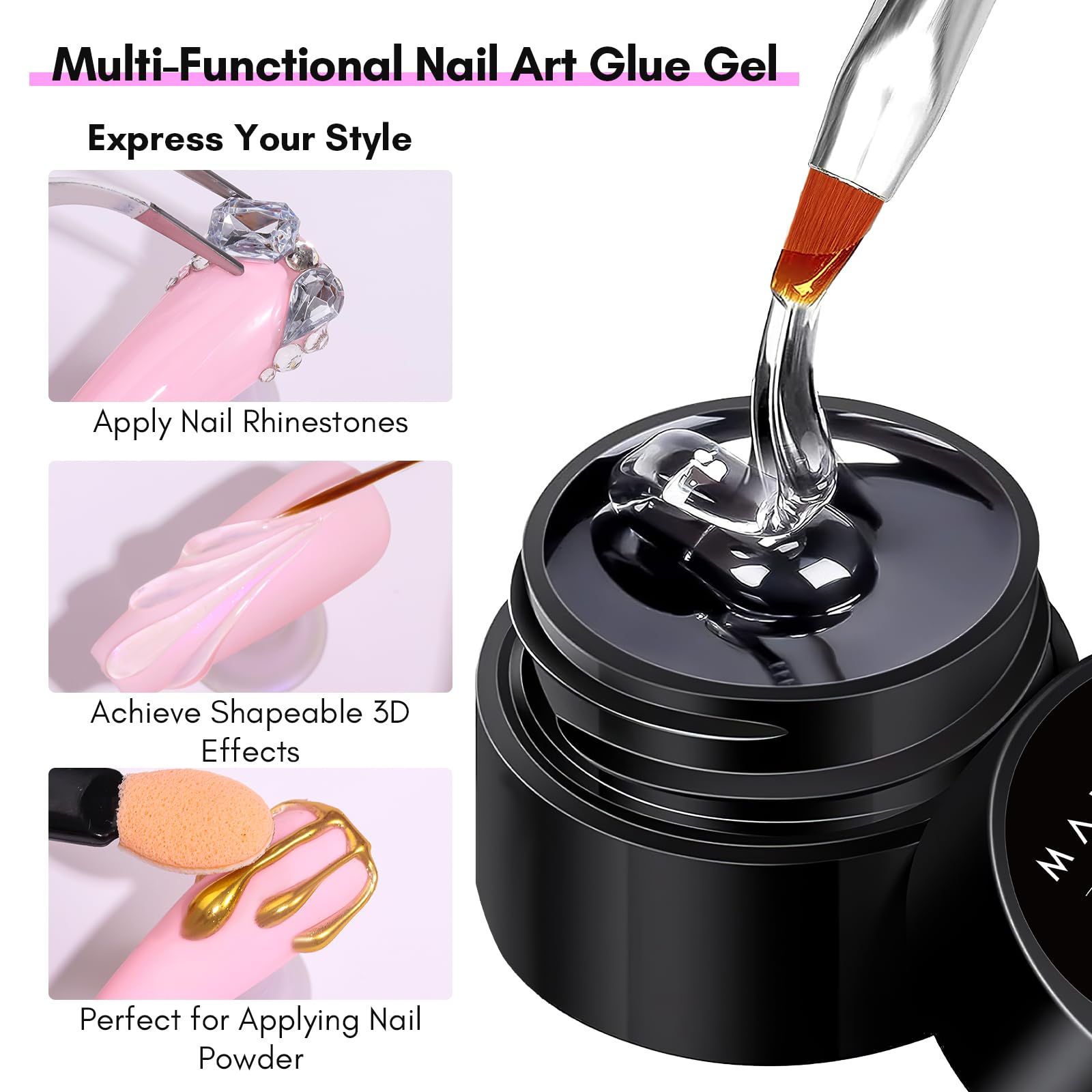 Makartt Rhinestone Glue for Nails: Super Strong Gel Nail Glue for Nail Charms Gems Decorations, 3D Gel Nail Art Bling Jewel Diamonds for Salon & DIY Manicure, 30ML UV Lamp Cured Need Beauty Gifts