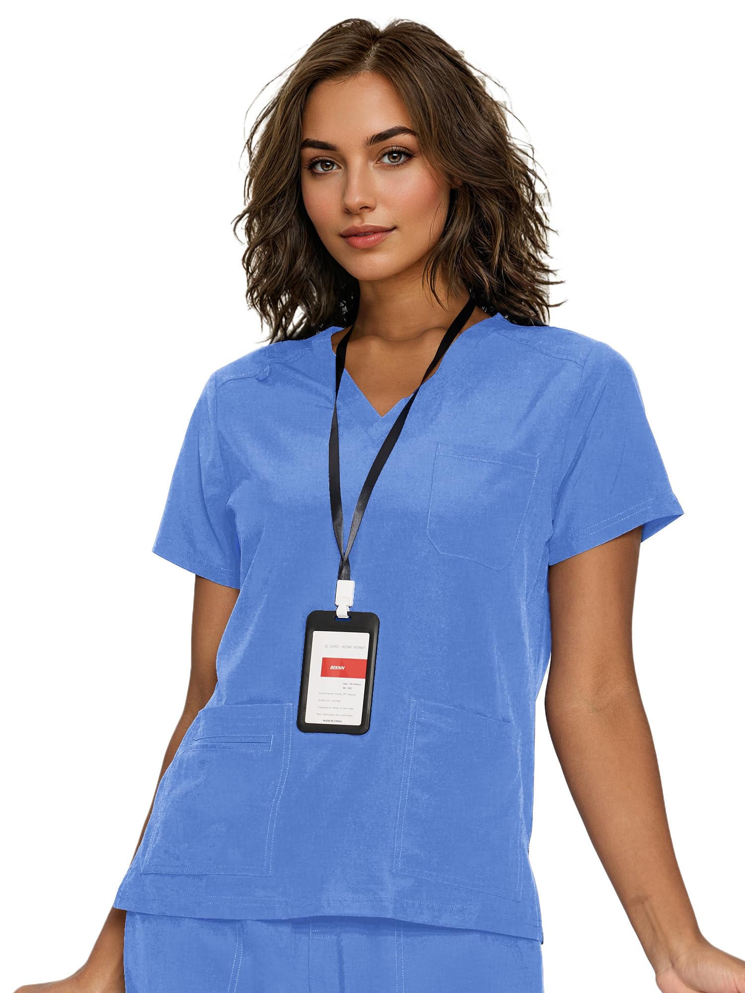 floralhue Scrub Tops for Women, Curved V-Neck Scrub Tops with 3 Pockets, Soft Stretch, Easy Care