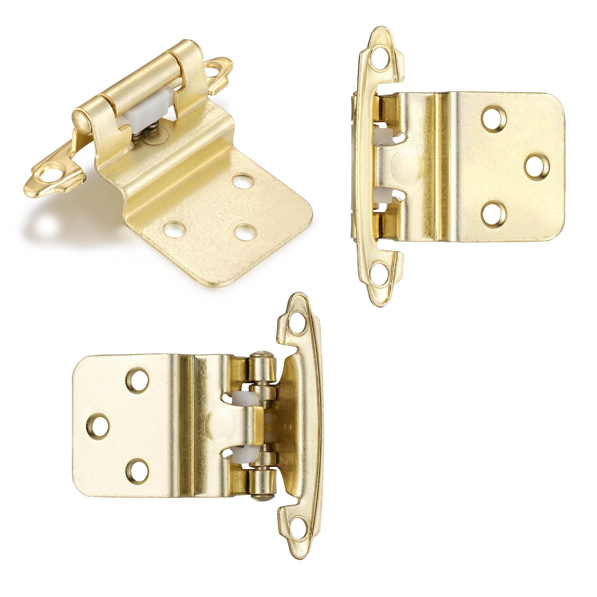 4 Pack (2 Pairs) Antique Brass Self Closing Cabinet Hinges for Kitchen Cabinet Door, 1/2" Overlay (Variable) Semi Concealed Kitchen Cabinet Hinges