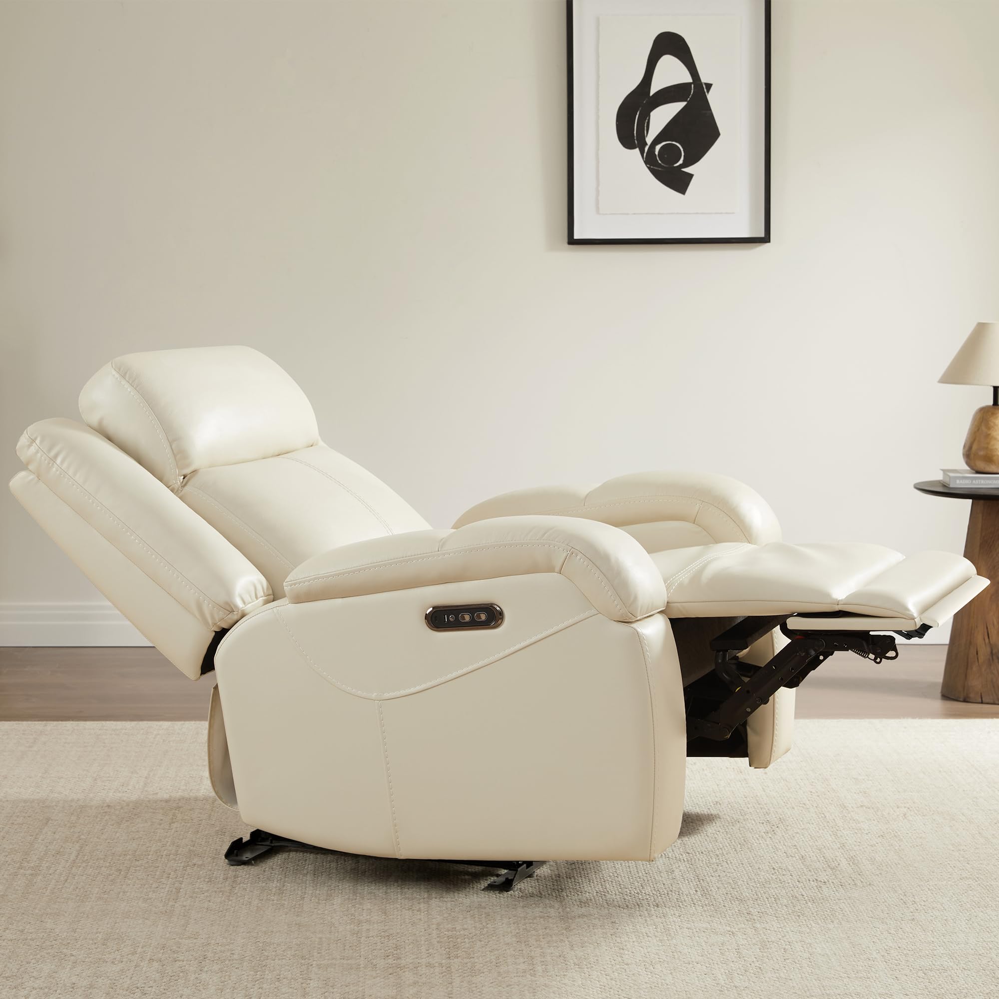 Watson & Whitely Genuine Leather Power Recliner Chairs for Adults, Wall Hugger RV Recliner with Power Headrest & Charging Ports, Electric Recliner Sofa Chair for Living Room, Black