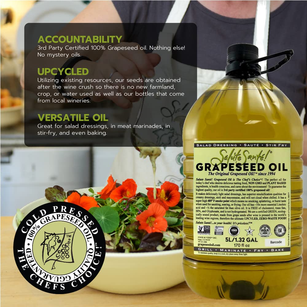 Salute Santé! Cold Pressed Grapeseed Oil – 500 ml 1-Pack — cooking oil, grapeseed oil — High Smoke Point, Neutral Flavor, Ideal for Frying, Baking & Salad Dressings Gourmet kitchen essential