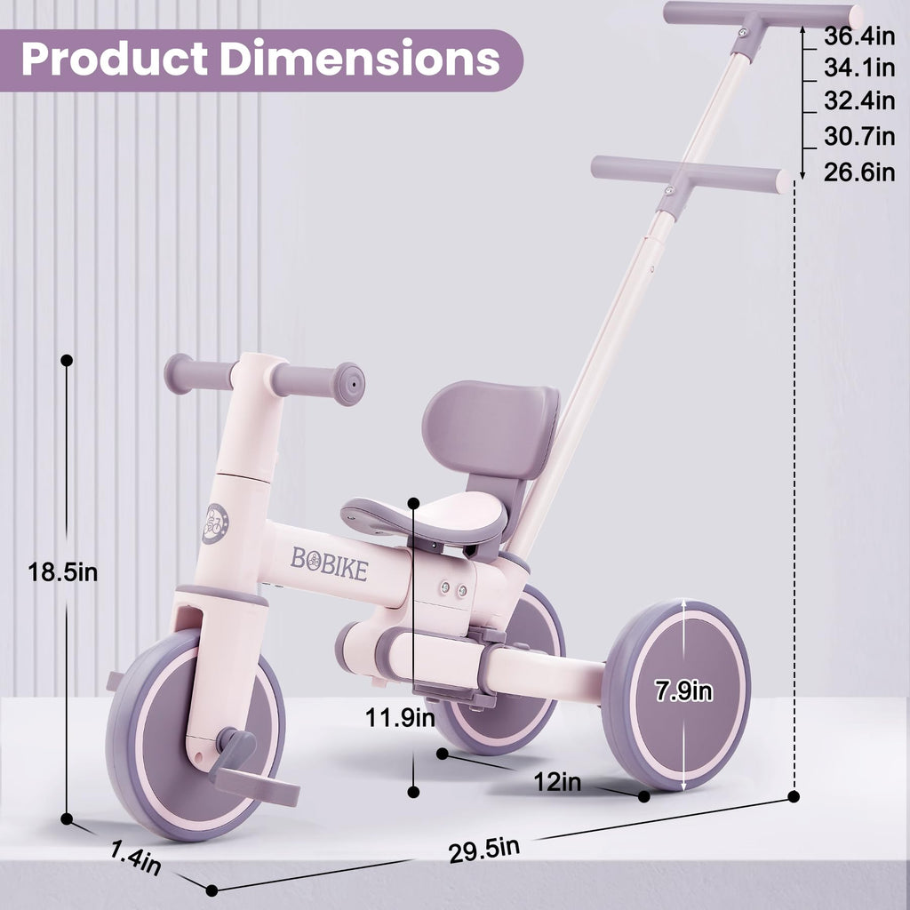 Toddler Bike with Push Handle,Tricycles for 1 to 3 Years Old, Toddler Tricycle with Push Handle for Boy Girl, Baby Balance Bike with Adjustable Seat Height and Removable Pedal (Black)