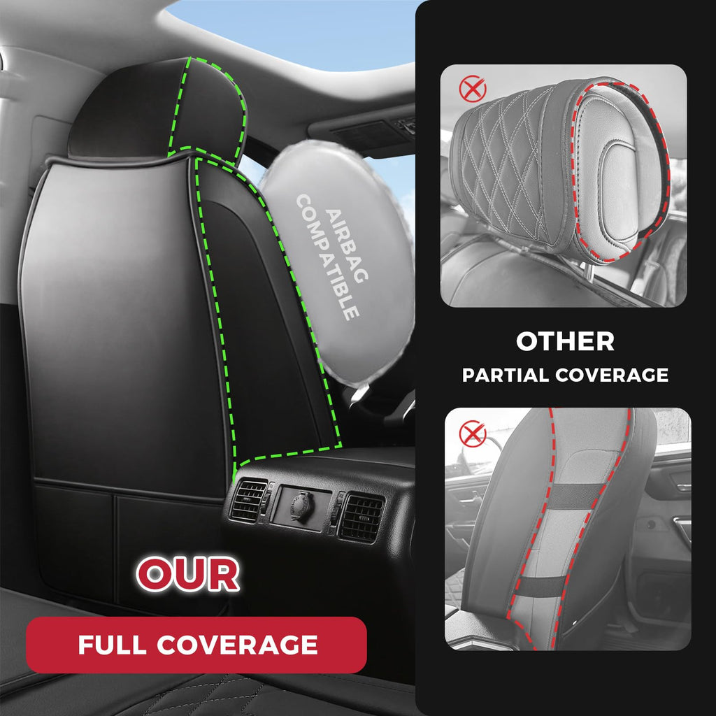 FREESOO Tundra Seat Covers 2007-2013, Fit for Toyota Tundra Crewmax Cab 5 Seats, Custom Truck Seat Covers with Waterproof Faux Leather Black