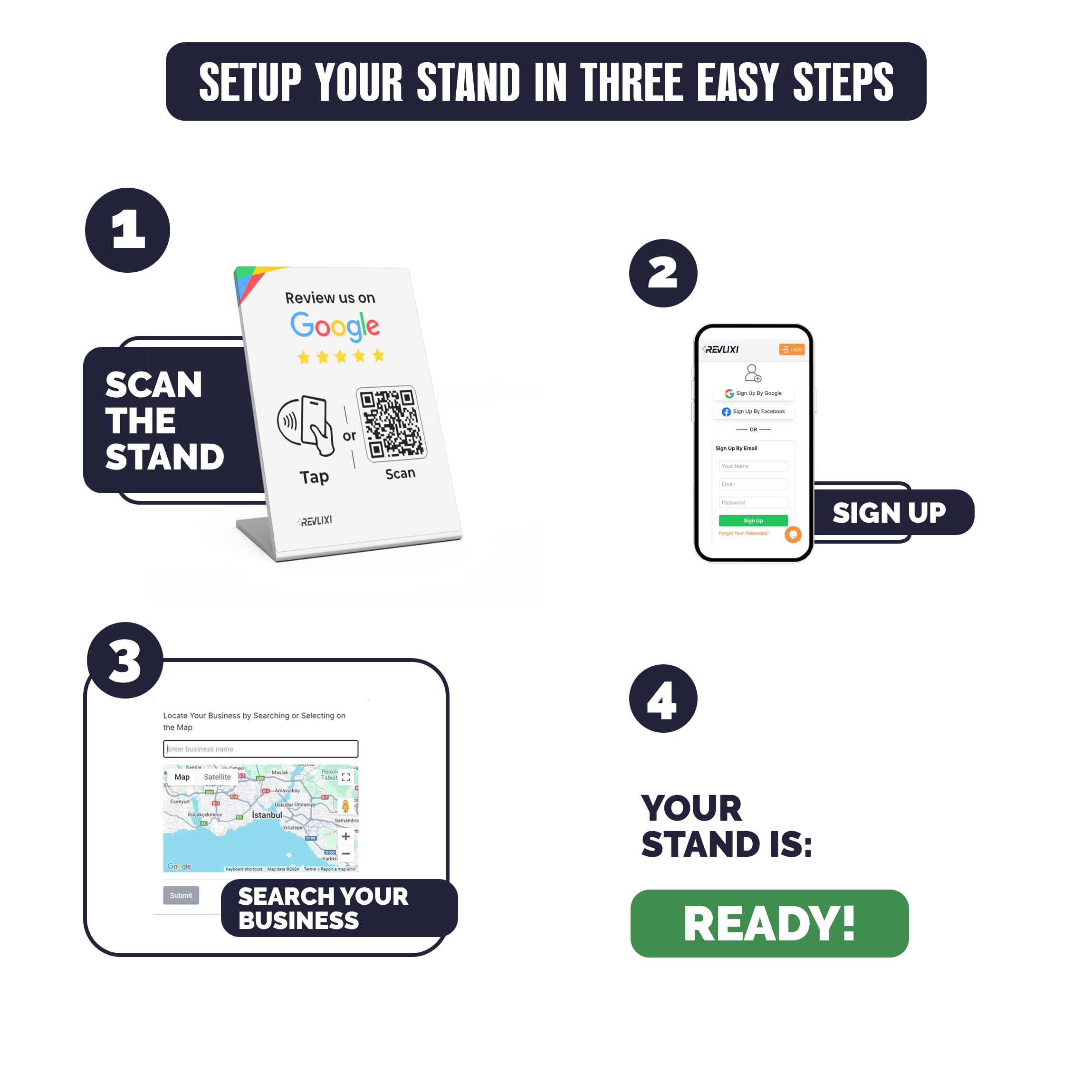 Google Review Stand -Boost Reviews w/Reusable Google Review Tap Card Stand & QR Code Stand- No App or Subscription - Android & iPhone Compatible-Boost Google Reviews for Online Growth