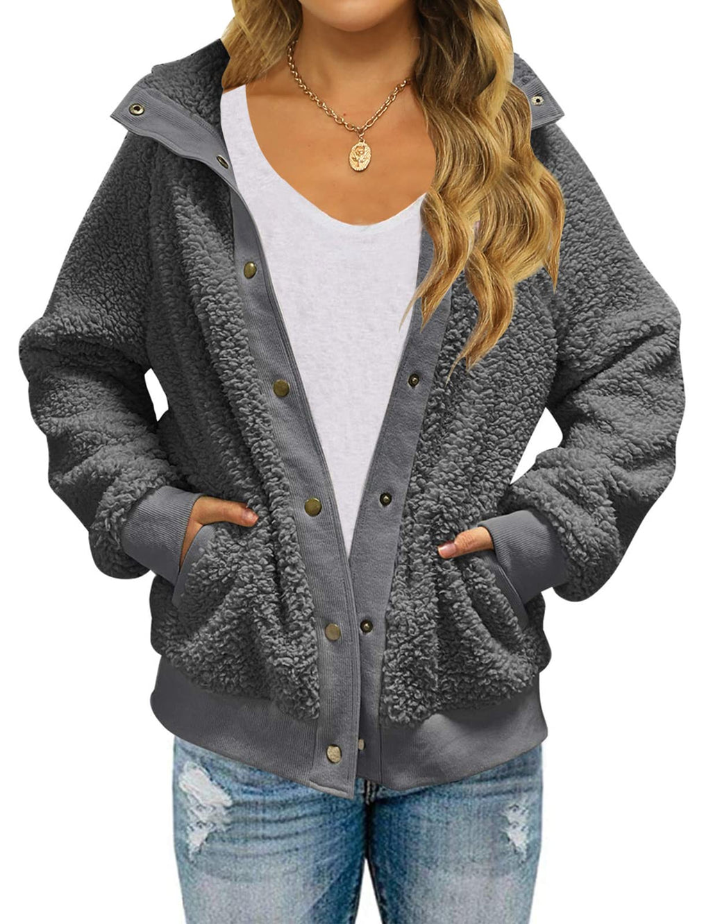 MEROKEETY Womens Fleece Sherpa Jacket Fall Winter Coats 2026 Fuzzy Button Down Warm Outerwear with Pockets
