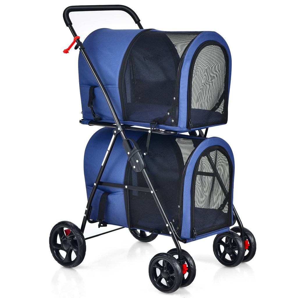 Giantex Double Pet Stroller with 2 Detachable Carrier Bags, Safety Belt, 4 Lockable Wheels, Folding Cat & Dog Stroller for Small Medium Pets, Cats Dogs Puppy Travel Strolling Cart (Beige)