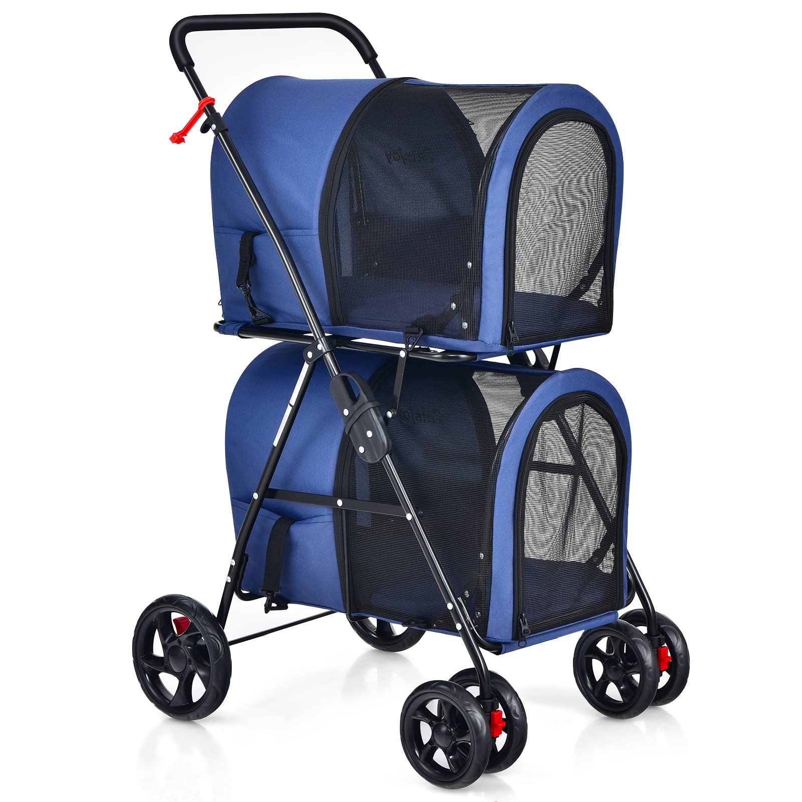 Giantex Double Pet Stroller with 2 Detachable Carrier Bags, Safety Belt, 4 Lockable Wheels, Folding Cat & Dog Stroller for Small Medium Pets, Cats Dogs Puppy Travel Strolling Cart (Beige)