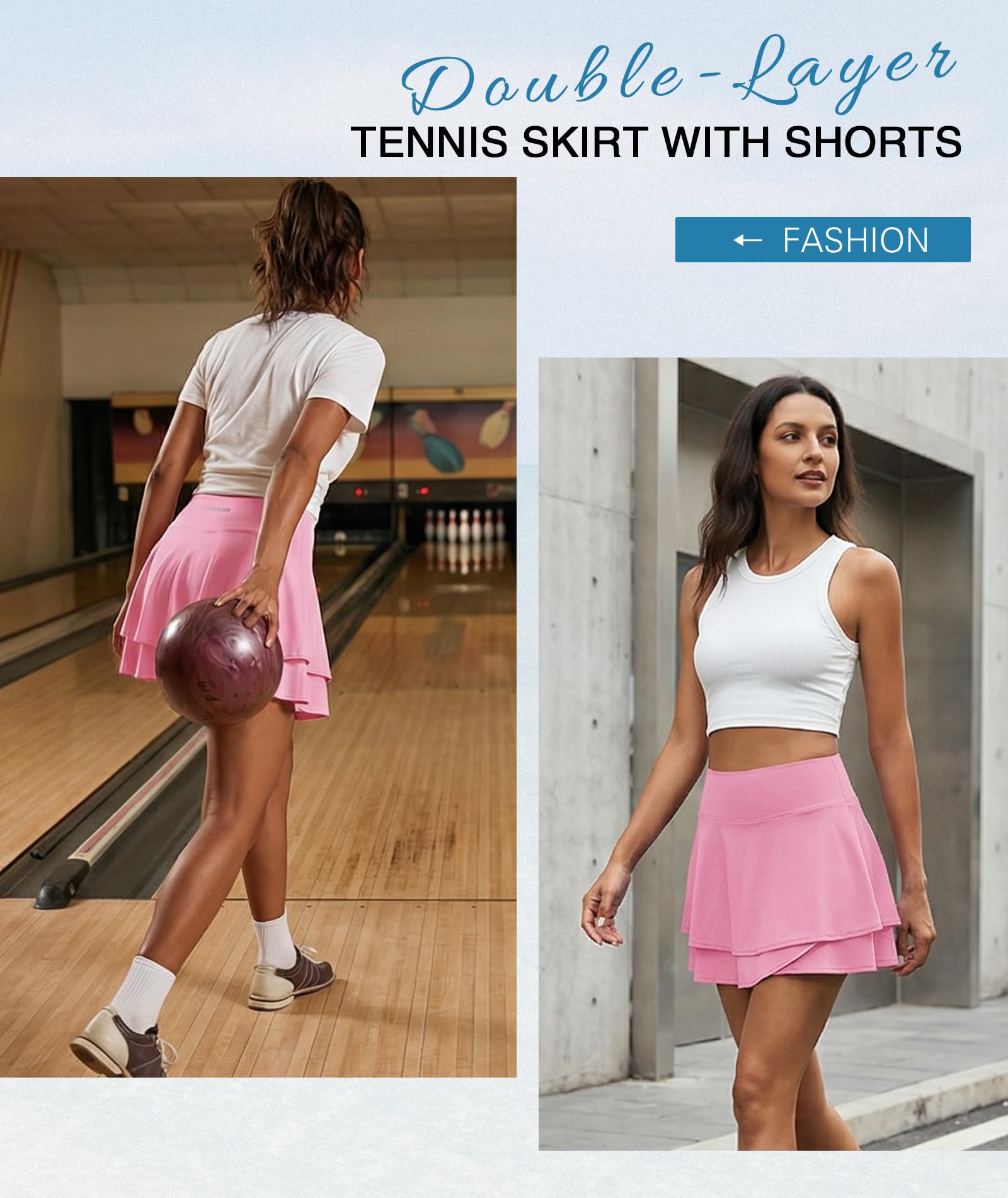 EARKOHA Women Tennis Skort Athletic Golf Skirt High Waisted Layered Running Skirt Built-in Shorts with 2 Pockets