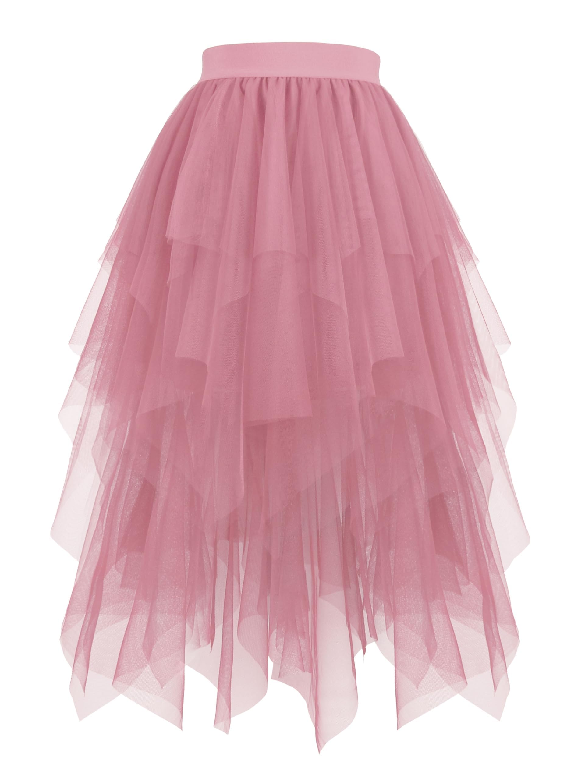 Hanpceirs Women's Tulle Skirts High Low Layered A-line Midi Skirt Irregular Tutu for Women