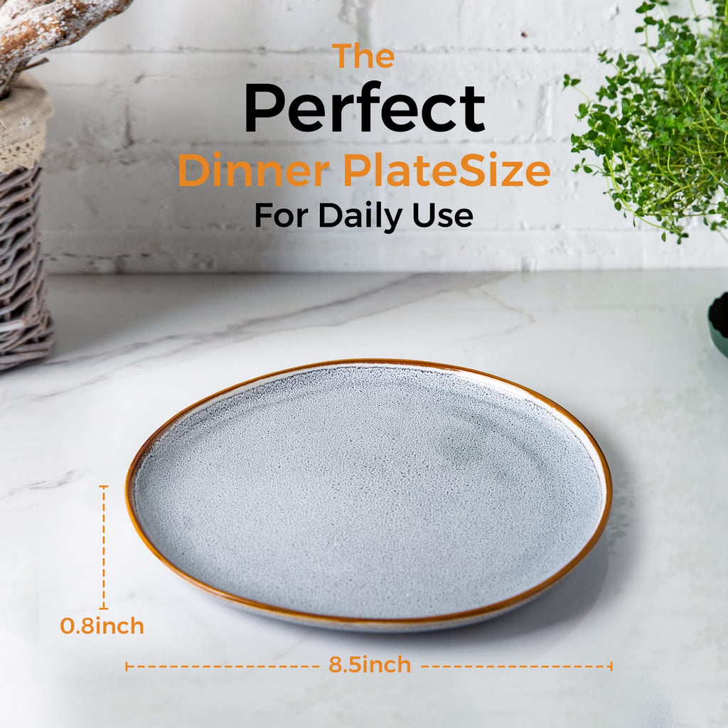 AmorArc 8.5" Ceramic Plates Set of 6 | Handmade Stoneware with Reactive Glaze for Dessert, Salad, Appetizer & Dinner | Microwave/Dishwasher Safe, Scratch Resistant