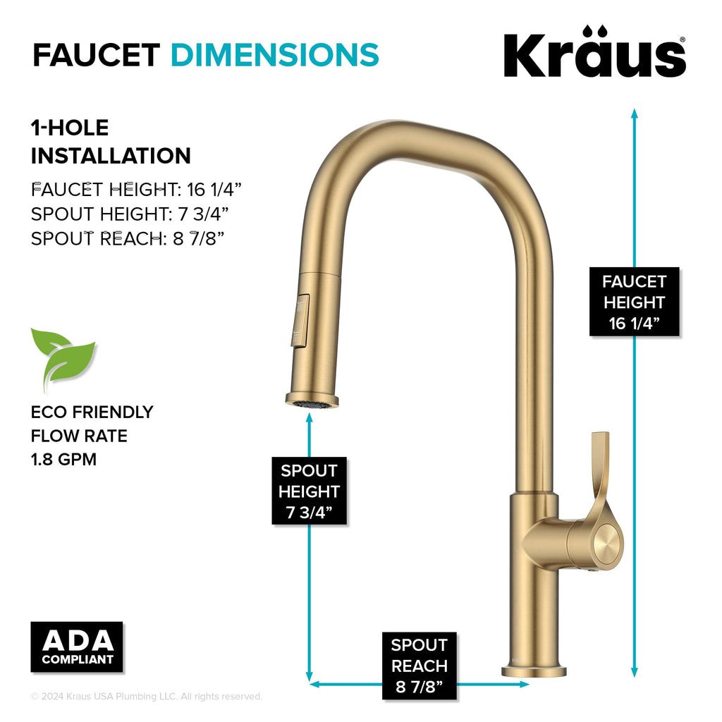 KRAUS Torak Pull Down Kitchen Faucet in Matte Black with Commercial Style Spring Spout, 2 Function Sprayer, Pre-Attached Water Lines, and Mounting Hardware, KPF-2635MB