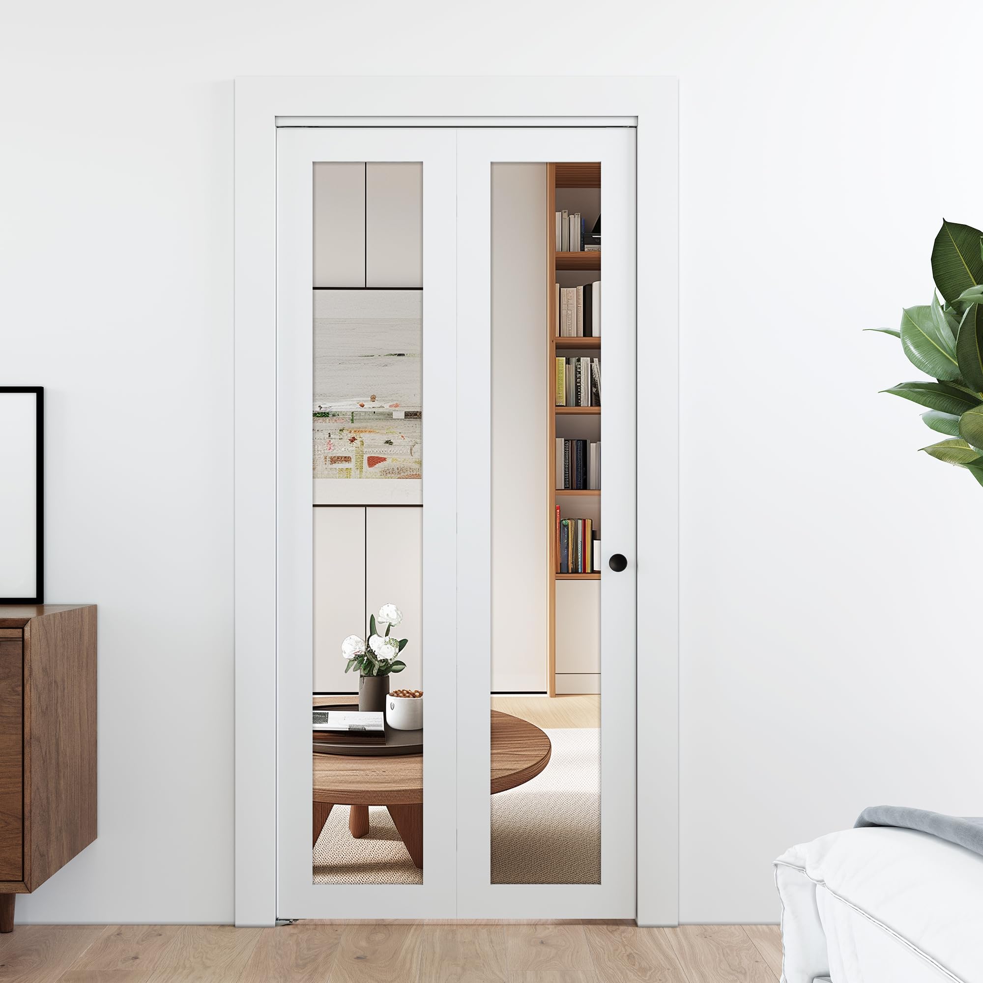 SMARTSTANDARD Bifold Doors, Mirror Closet Doors for 24''（12" x2） x 80" with Sliding Hardware Kit Set, Interior Bi Fold Door for Closet, Easy Install, MDF, White