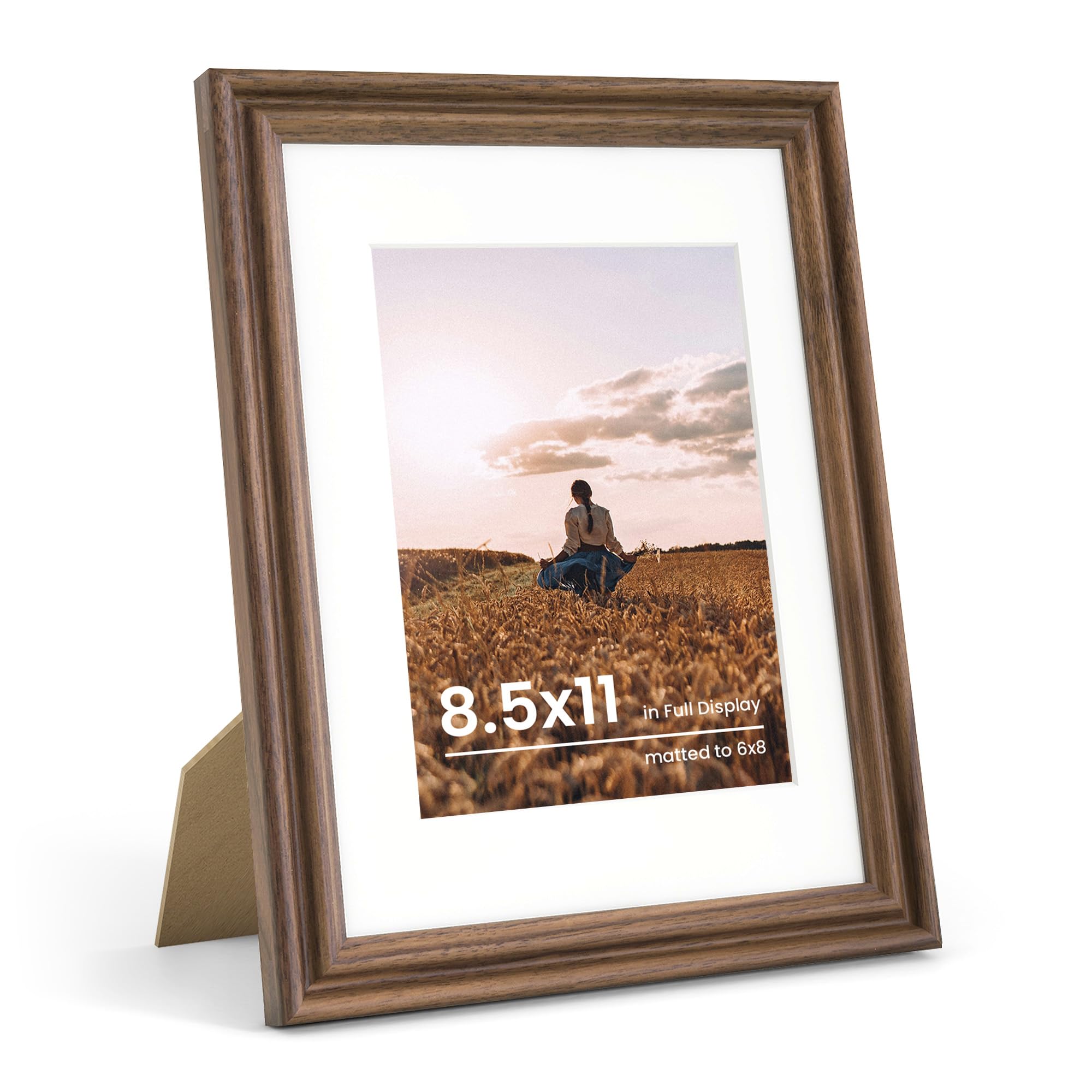 Fun Memories 5x7 Picture Frame with Mat for 4x6 Photo, Solid Elm Wood & Tempered Glass, Rustic Wall & Tabletop Display Frame, Grey, 1 Pack