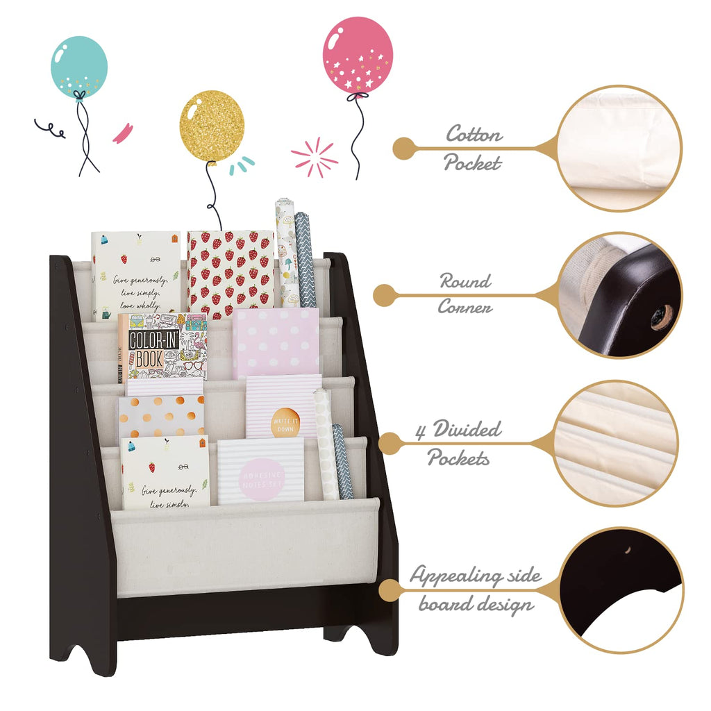 UTEX Kids Sling Bookshelf - Kids Magazine Rack with Organizer, Book Organizer (Espresso)
