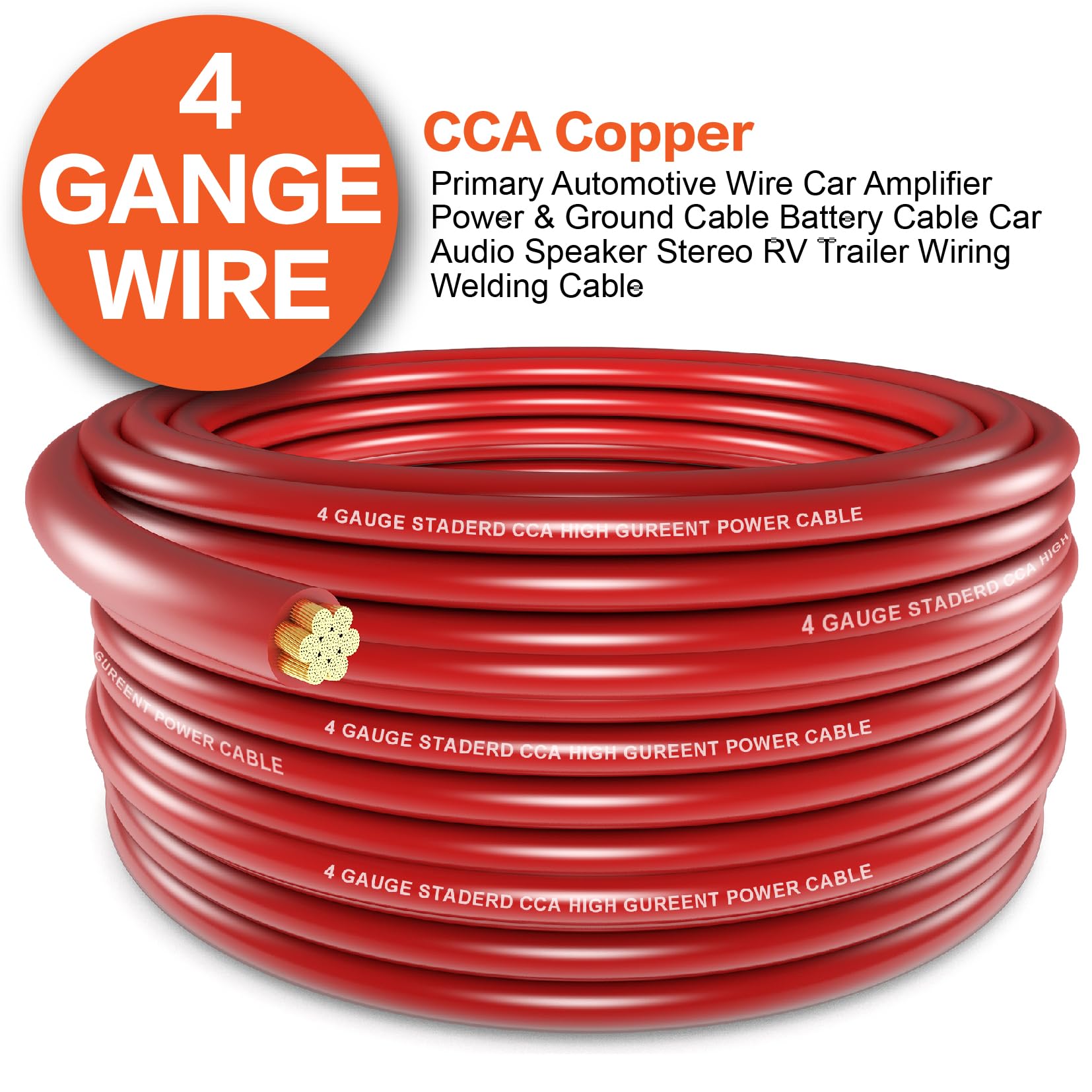 4 Gauge Wire (50ft Each - Red/Black) Copper Clad Aluminum CCA with Cable Cutter,Lugs Terminal Connectors and Heat Shrink Tube - Battery Power/Ground Cable,Car Audio Speaker,RV Trailer Amp Wiring kit