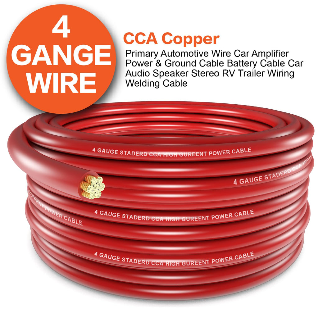 4 Gauge Wire (50ft Each - Red/Black) Copper Clad Aluminum CCA with Cable Cutter,Lugs Terminal Connectors and Heat Shrink Tube - Battery Power/Ground Cable,Car Audio Speaker,RV Trailer Amp Wiring kit