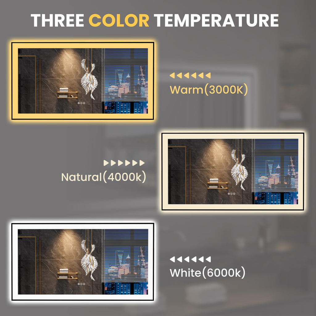 LOAAO 20"X28" LED Bathroom Mirror Black Framed | Anti-Fog, Dimmable, Memory Function, Tempered Glass, Lighted Vanity Mirror for Wall