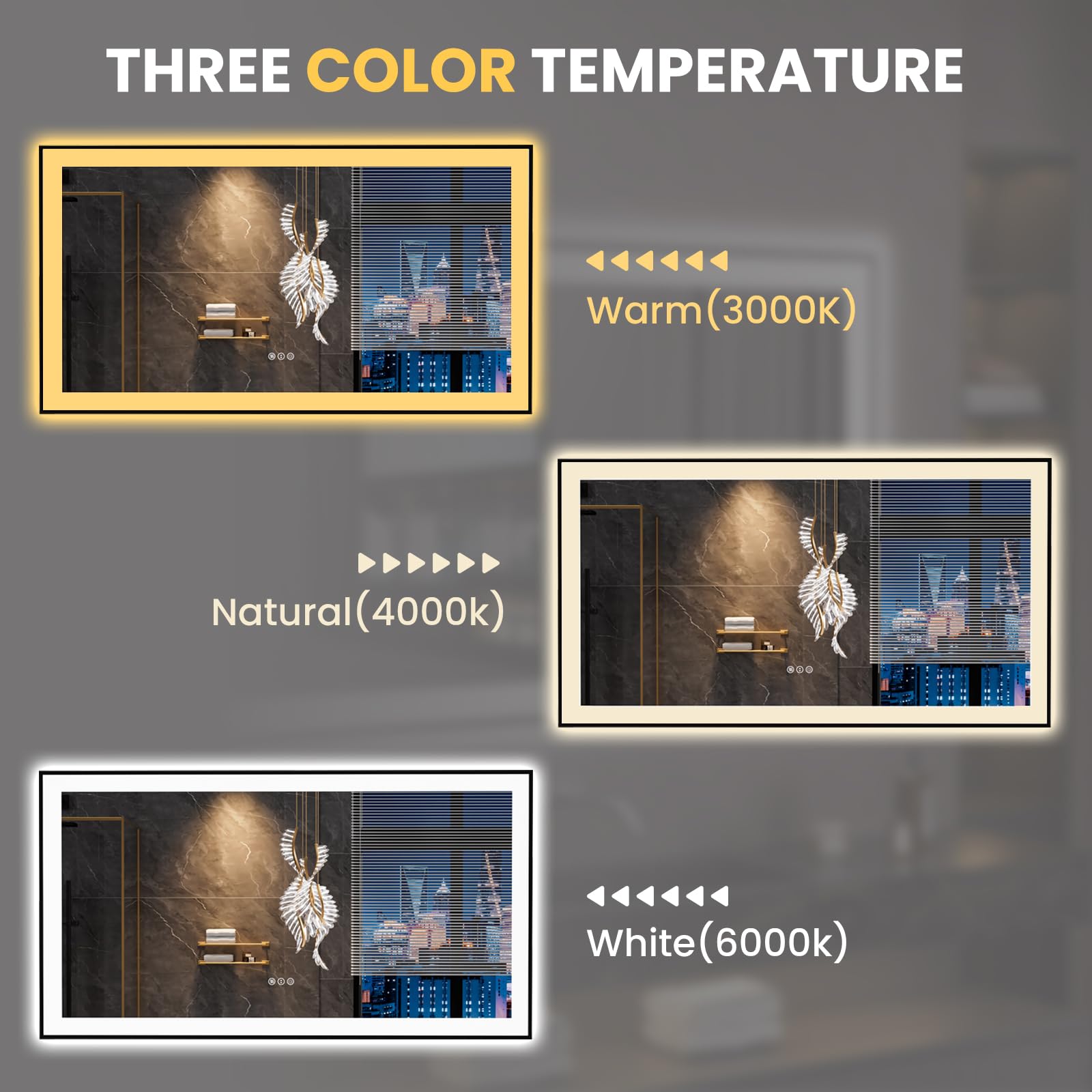 LOAAO 20"X28" LED Bathroom Mirror Black Framed | Anti-Fog, Dimmable, Memory Function, Tempered Glass, Lighted Vanity Mirror for Wall