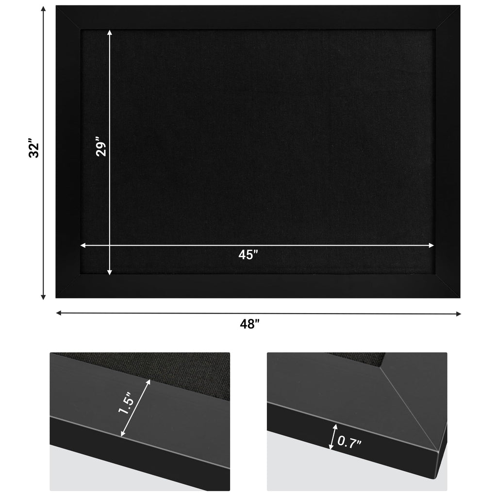 Black Cork Board Bulletin Board with Linen, Wood Framed 30" x 20" Corkboard, Office Board for Wall Decor, Wall Mounted Pin Board Picture Board with 20 Pushpins for School, Home & Office