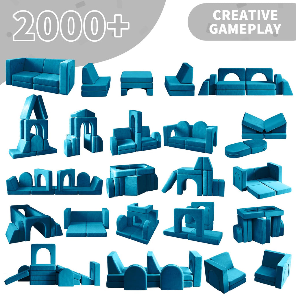 wanan Kids Couch 10PCS, Modular Kids Play Couch for Playroom Bedroom, 10 in 1 Multifunctional Kid Sofa for Playing, Creativing, Sleeping, Indoor Toddler Couches for Boys and Girls(Dark Grey)
