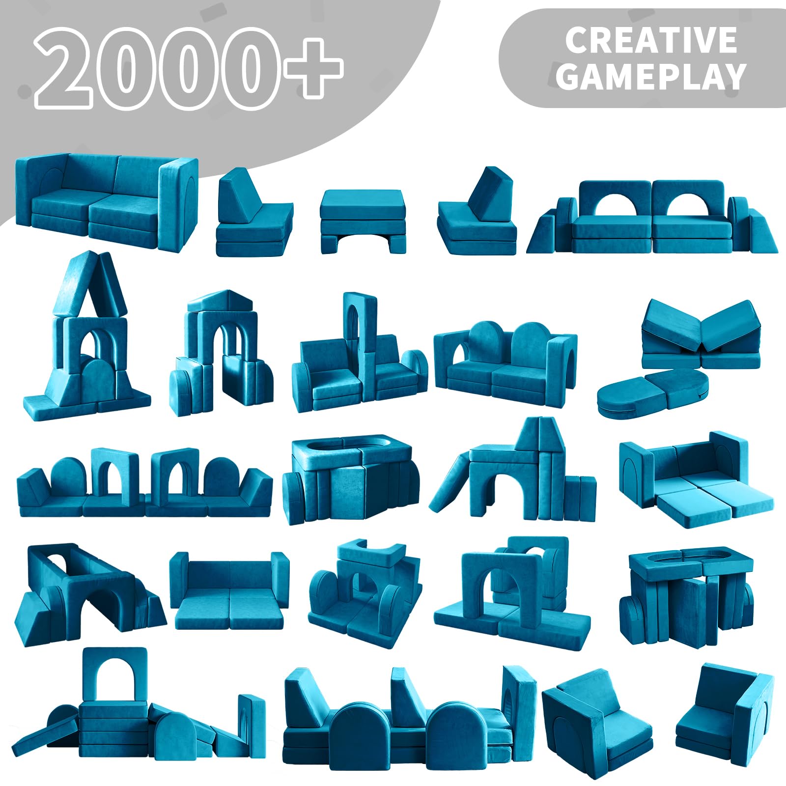 wanan Kids Couch 10PCS, Modular Kids Play Couch for Playroom Bedroom, 10 in 1 Multifunctional Kid Sofa for Playing, Creativing, Sleeping, Indoor Toddler Couches for Boys and Girls(Dark Grey)